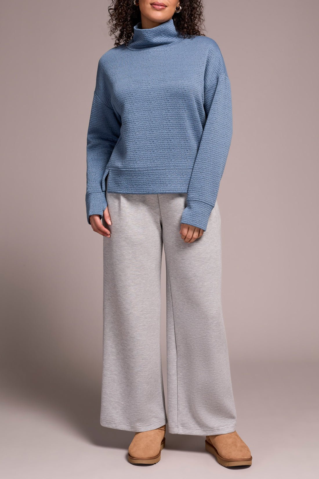L/S Funnel Neck Top - Slate Blue Tops Tribal