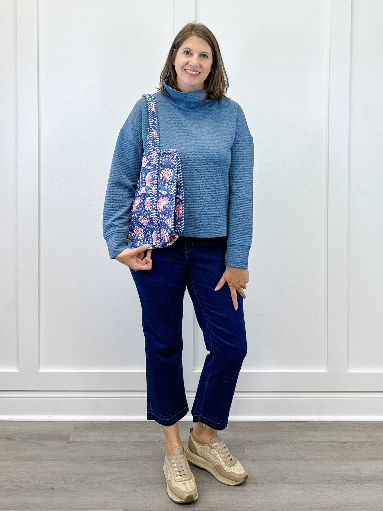 L/S Funnel Neck Top - Slate Blue Tops Tribal