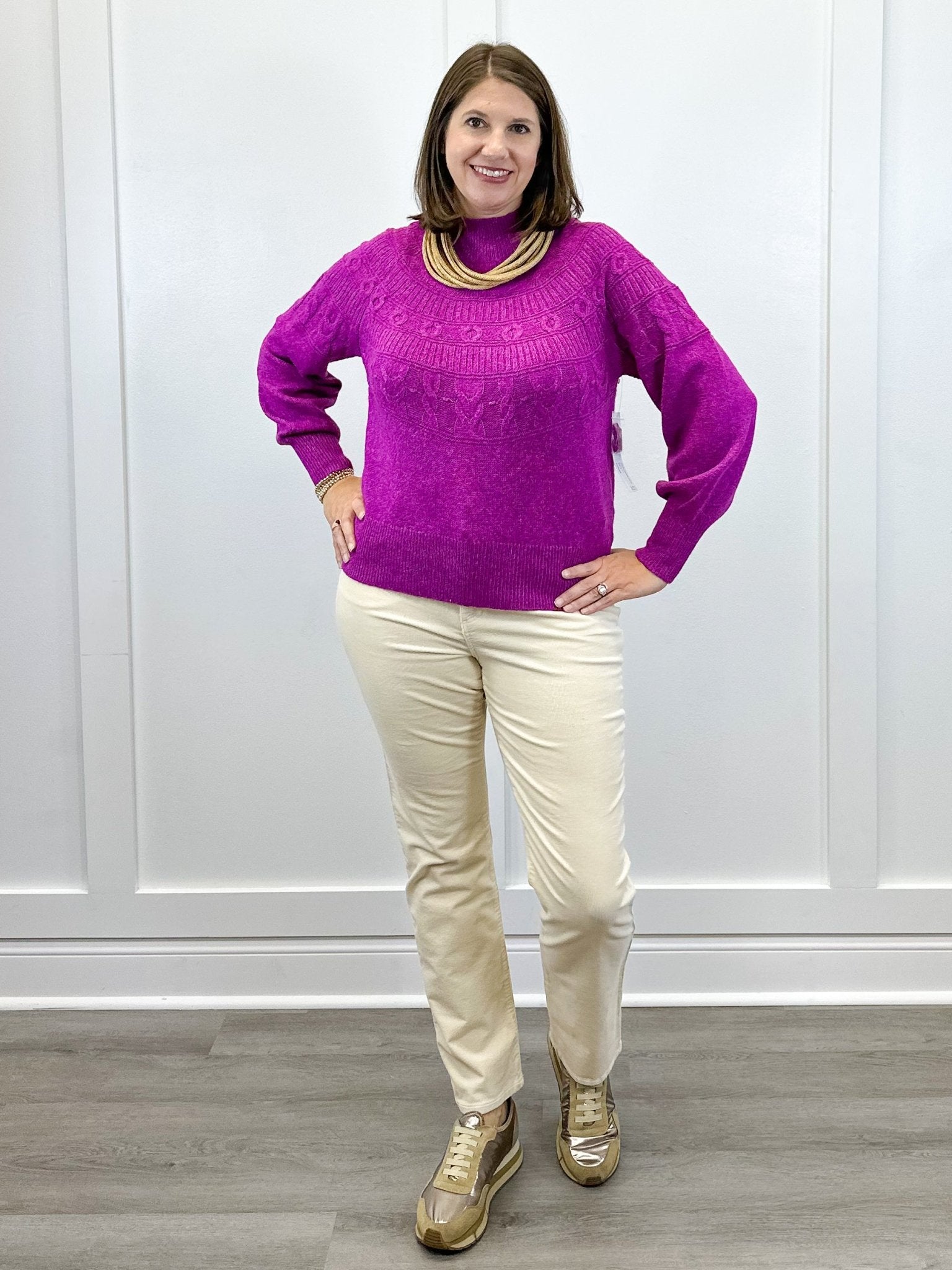 L/S Mock Neck Sweater - Pink Flambe Sweaters Tribal