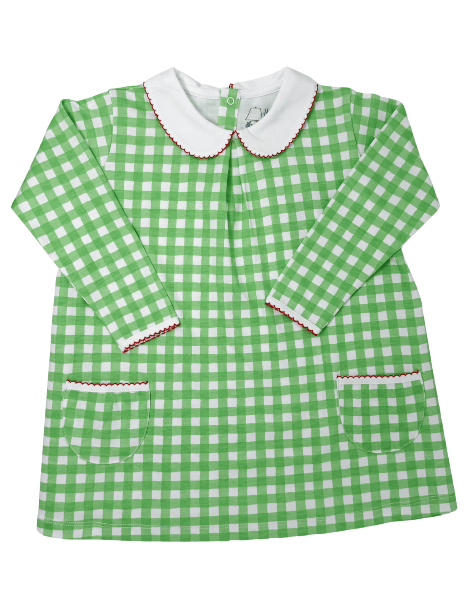 L/S Pocket Twirl - Green Gingham Girls Play Dresses Heyward House