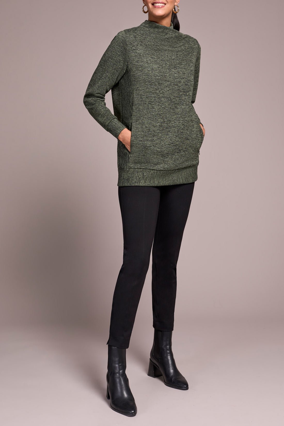 L/S Tunic w/ Invisible Pockets - Chive Sweatshirts + Pullovers Tribal