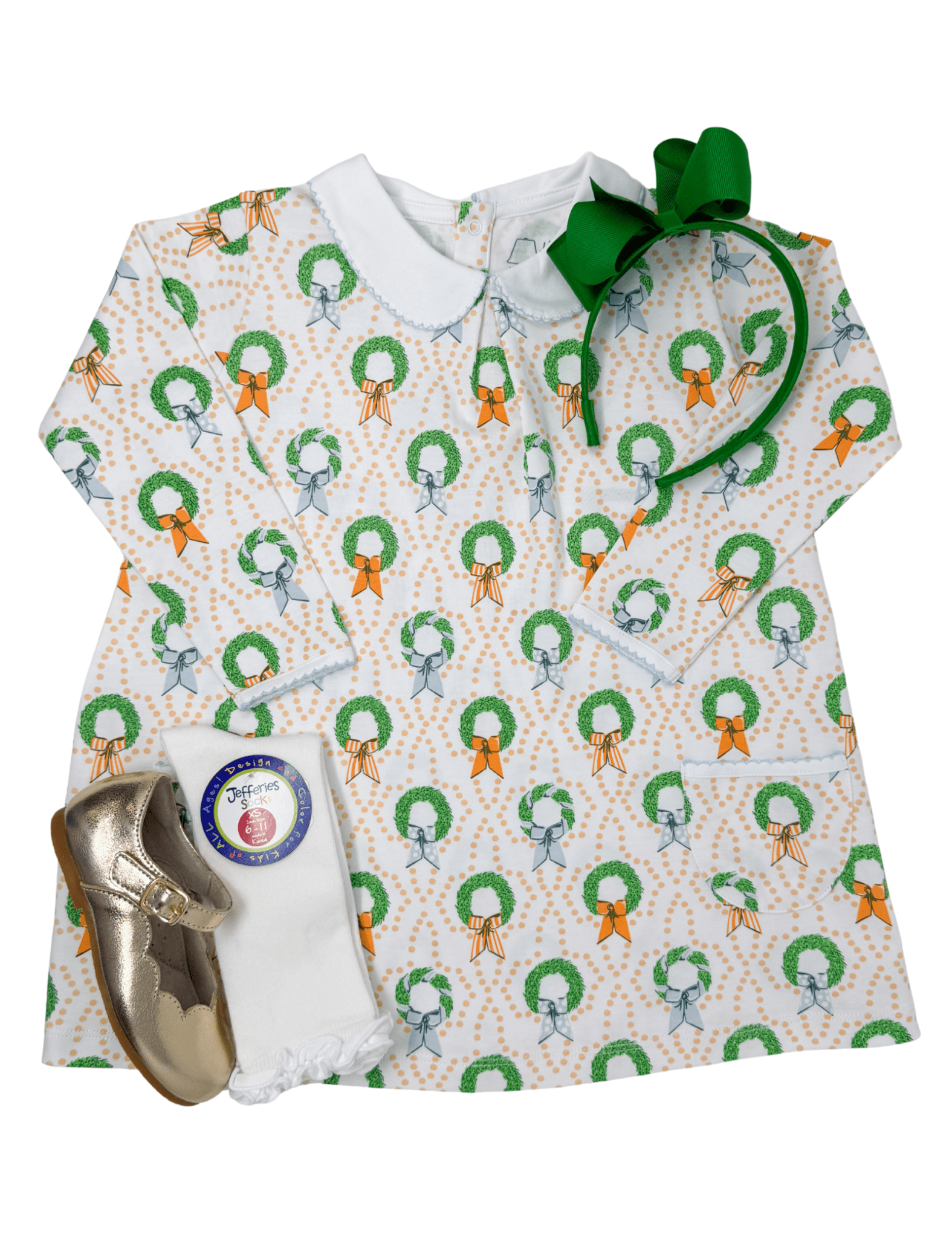 L/S Twirl Pocket Dress - Bows & Box Wreaths Girls Play Dresses Heyward House