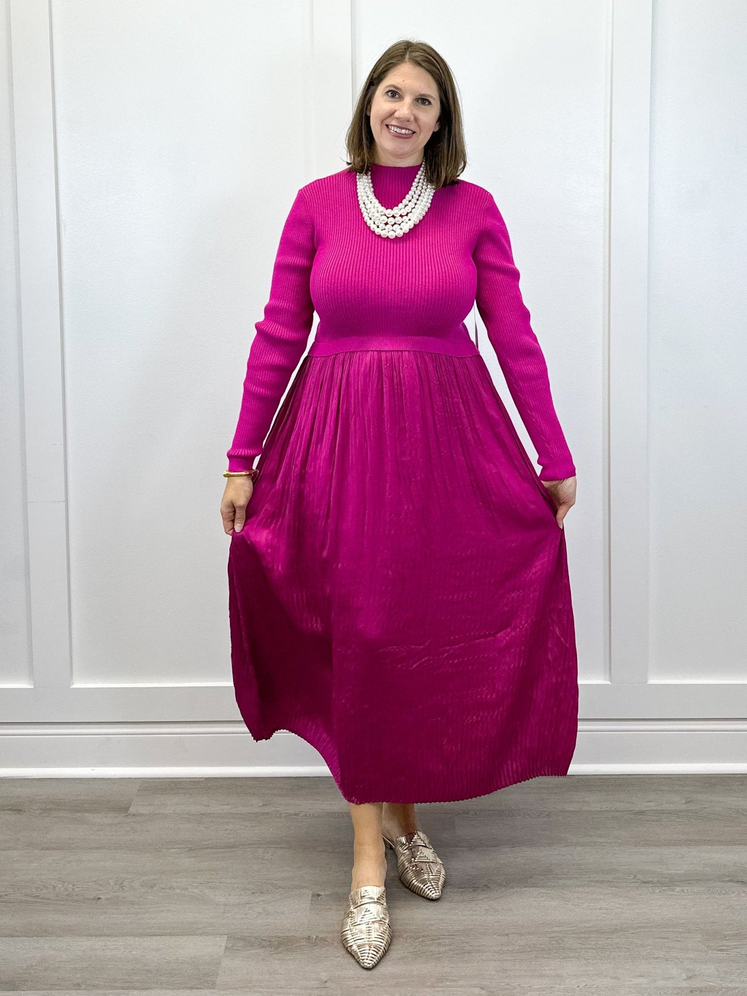 L/S Twofer Maxi Dress w/ Lining - Pink Flambe Long Dresses Tribal