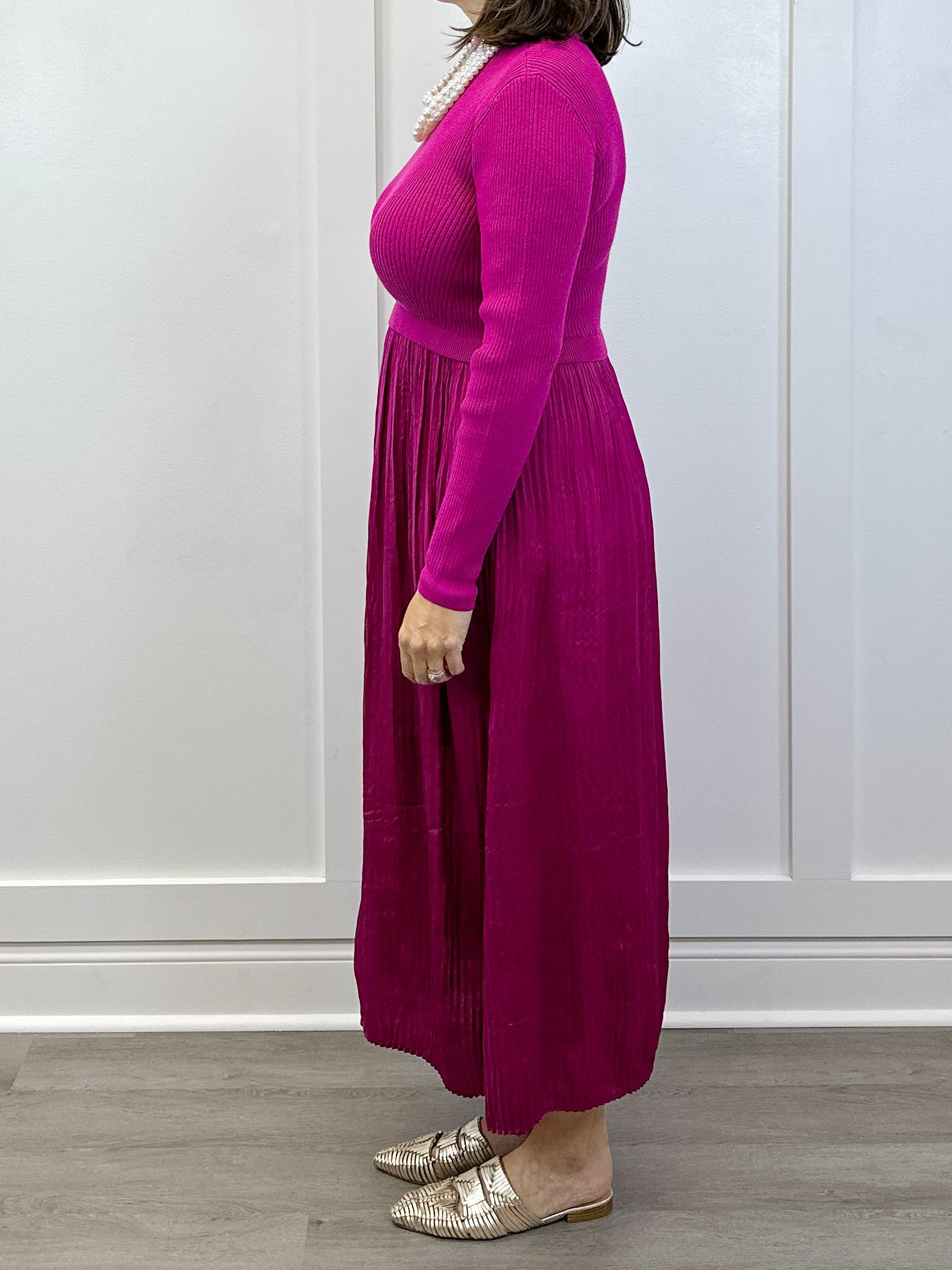 L/S Twofer Maxi Dress w/ Lining - Pink Flambe Long Dresses Tribal