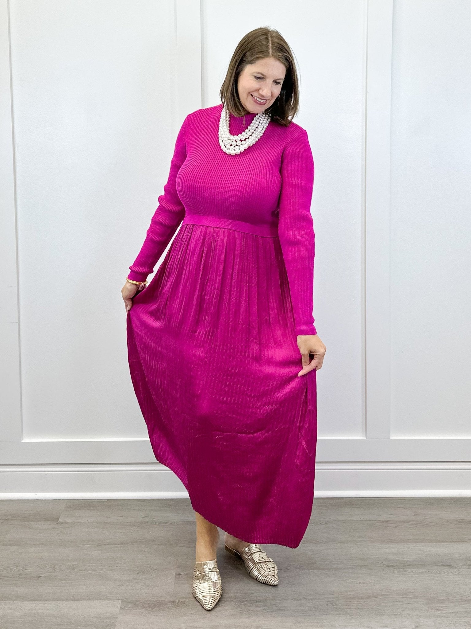L/S Twofer Maxi Dress w/ Lining - Pink Flambe Long Dresses Tribal