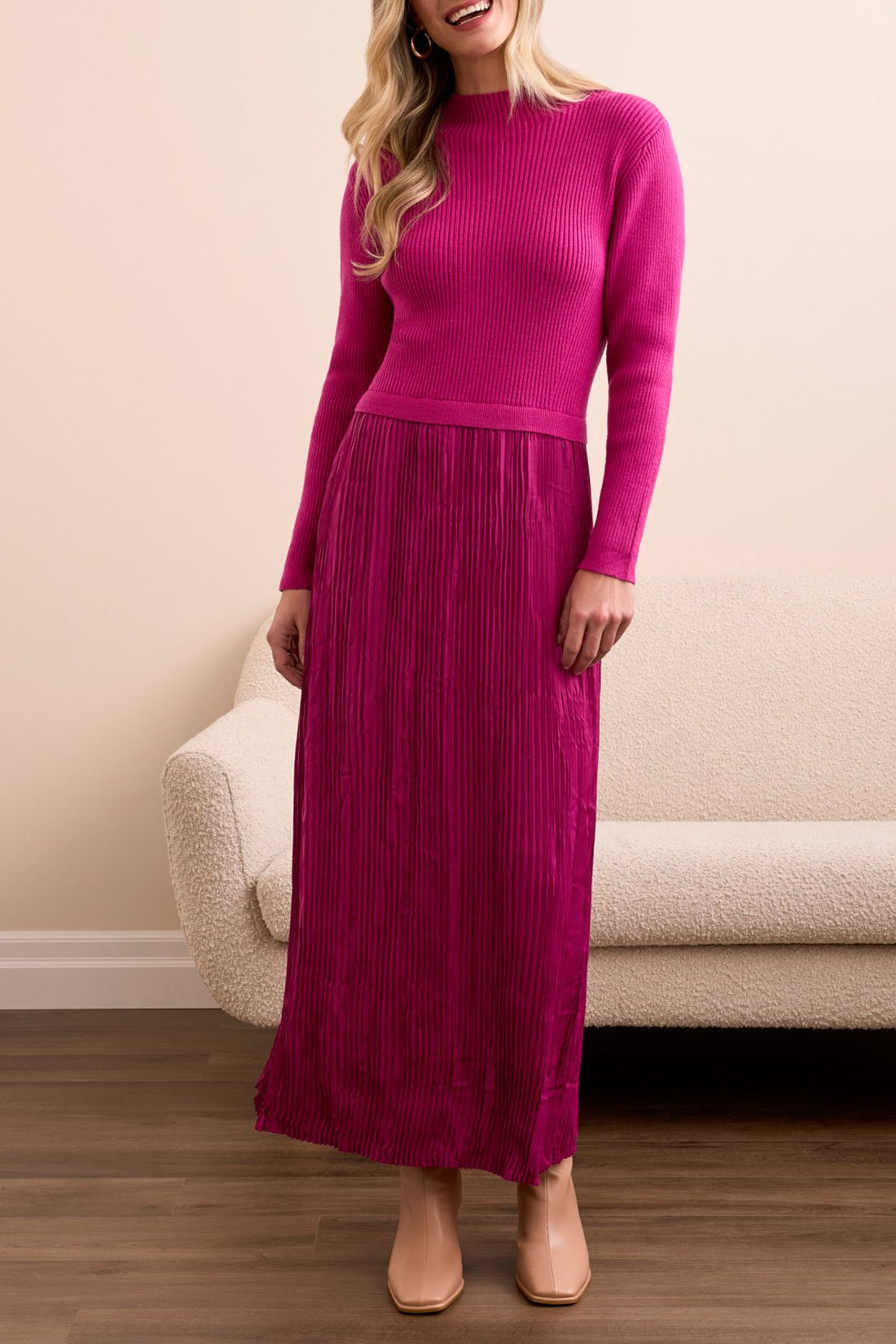 L/S Twofer Maxi Dress w/ Lining - Pink Flambe Long Dresses Tribal