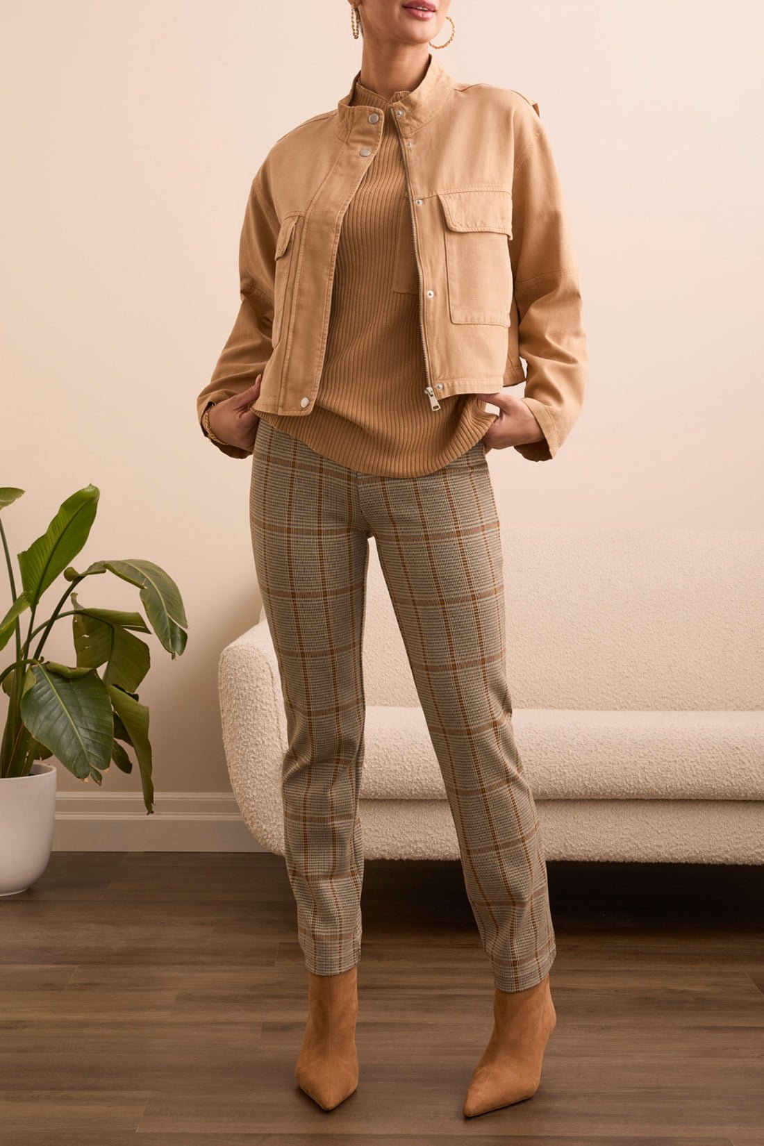 L/S Zip Front Jacket w/ Double Pockets - Ice Latte Outerwear Tribal