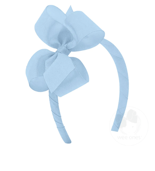 Medium Classic Grosgrain Bow on Headband - Millennium Blue Kids Hair Accessories Wee Ones