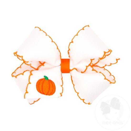 Medium Harvest Grosgrain Bow w/ Pumpkin Stitching Kids Hair Accessories Wee Ones