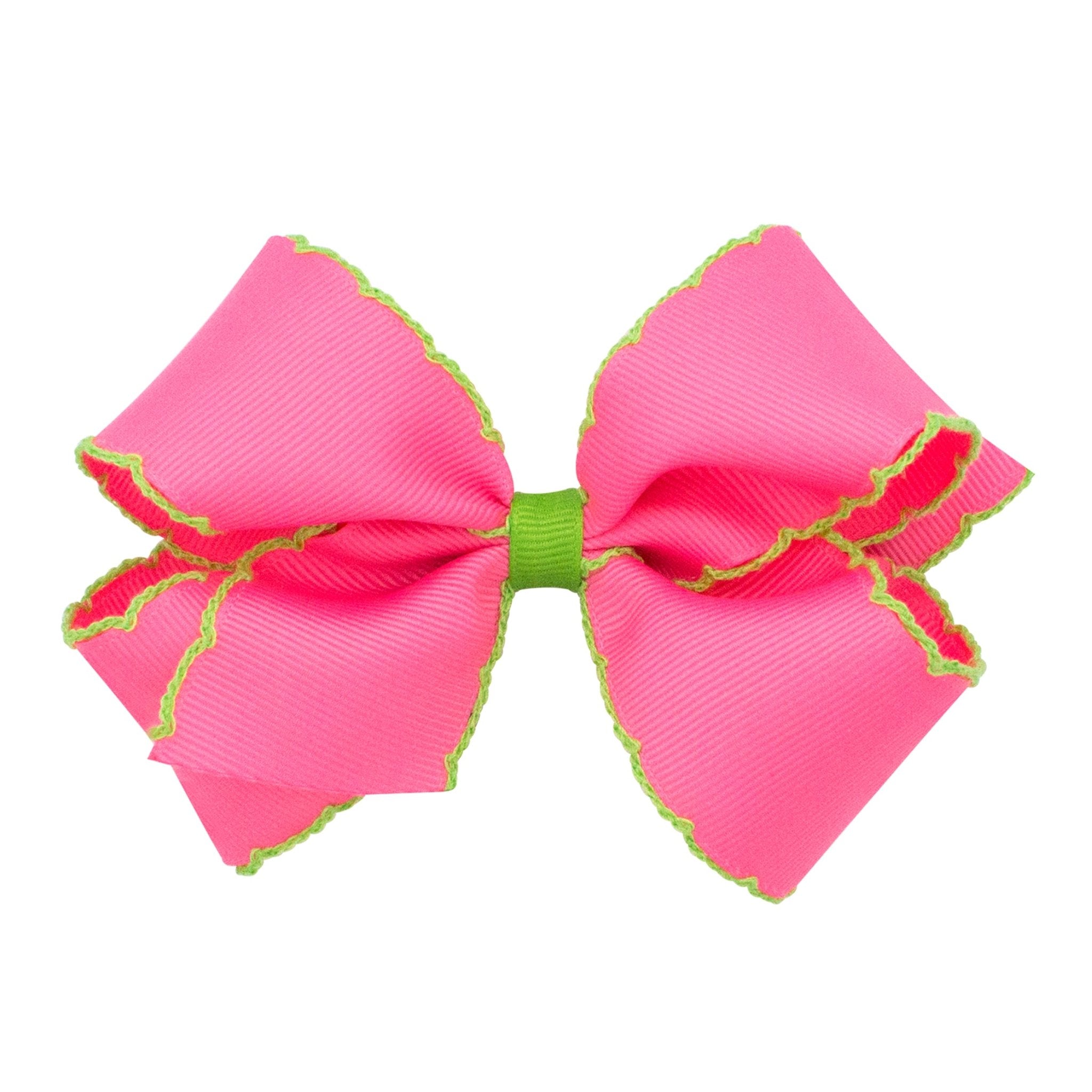 Medium Moonstitch Bow - Hot Pink with Green Kids Hair Accessories Wee Ones