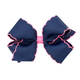 Medium Moonstitch Bow - Navy with Hot Pink Kids Hair Accessories Wee Ones