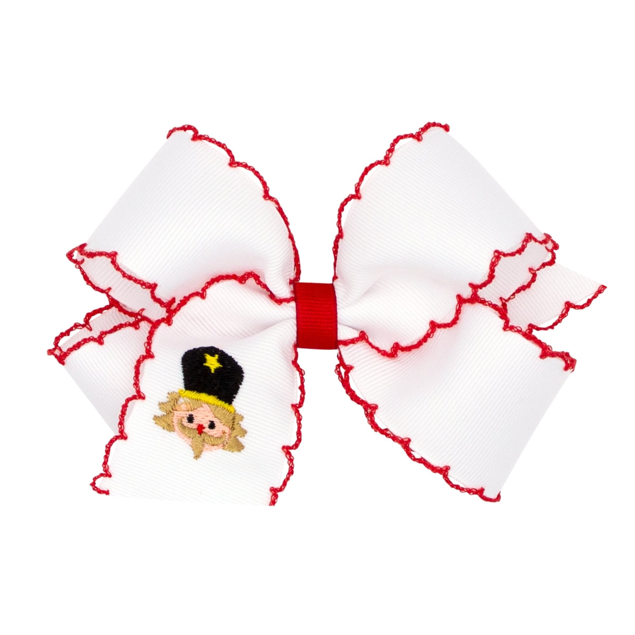 Medium Moonstitch Embroidered Christmas Bow - White Nutcracker Kids Hair Accessories Wee Ones