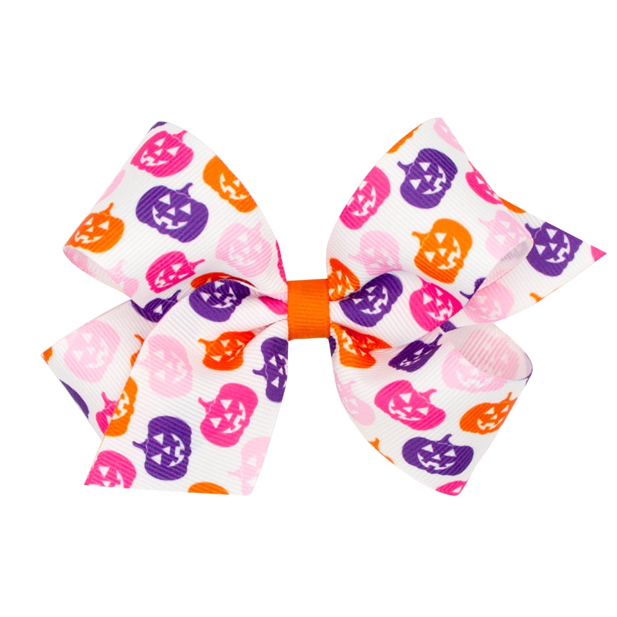 Medium Pink Halloween Bow - Jack O Lantern Kids Hair Accessories Wee Ones