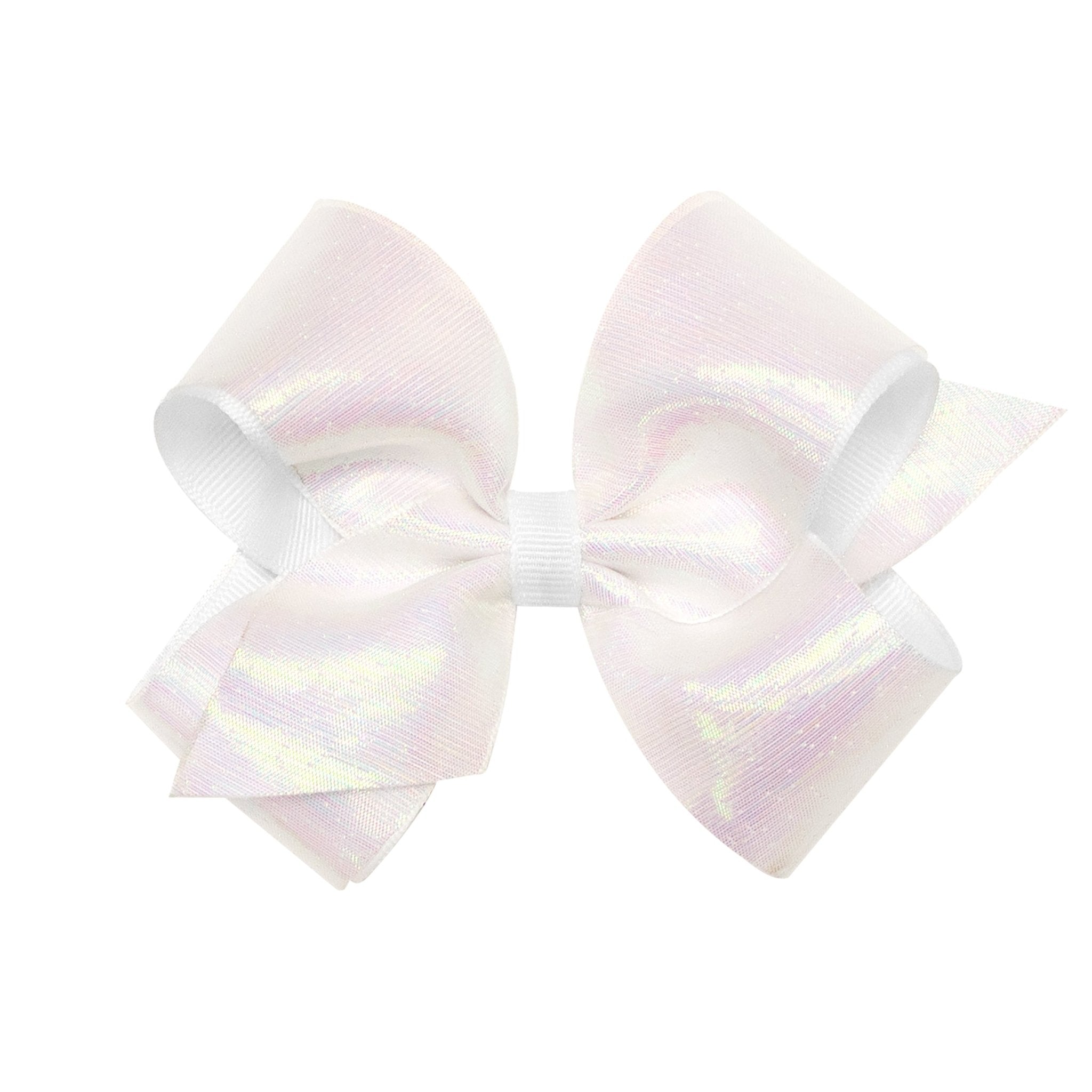 Medium Sheer Grosgrain Overlay Bow - White Kids Hair Accessories Wee Ones
