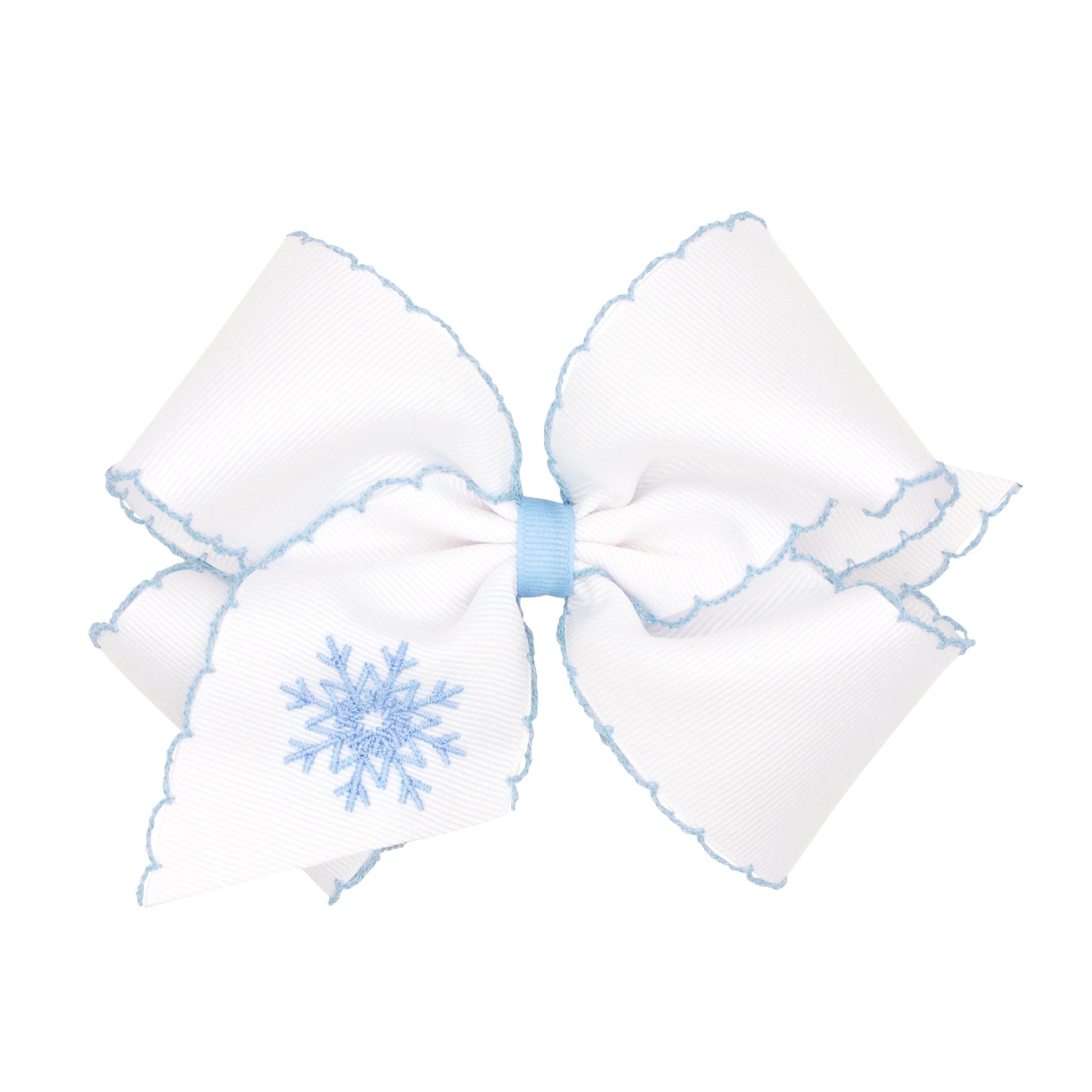 Medium White Bow w/ Millennium Blue Moonstitch - Snowflake Kids Hair Accessories Wee Ones