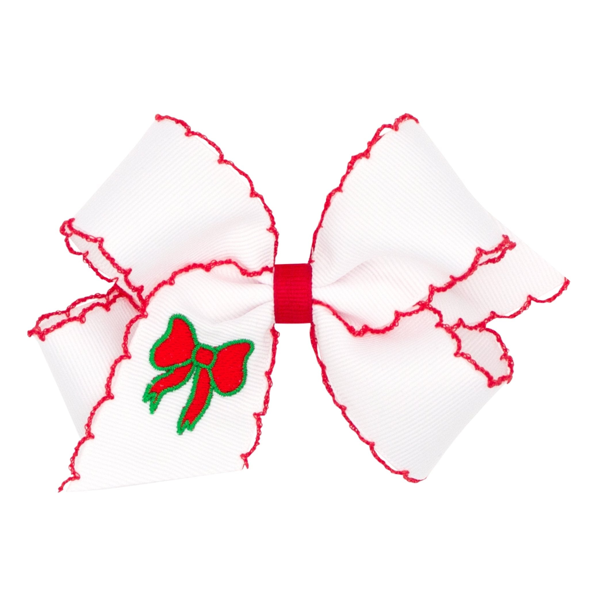 Medium White Bow w/ Red Moonstitch - Bow Embroidery Kids Hair Accessories Wee Ones