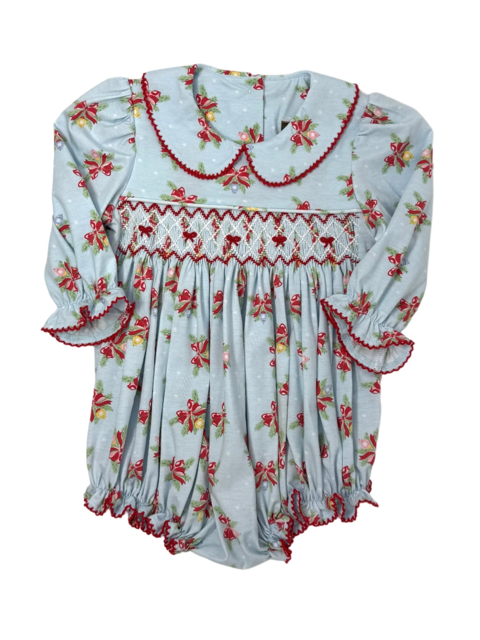 Merry & Bright Smocked L/S Bubble Girls Play Dresses Banana Split