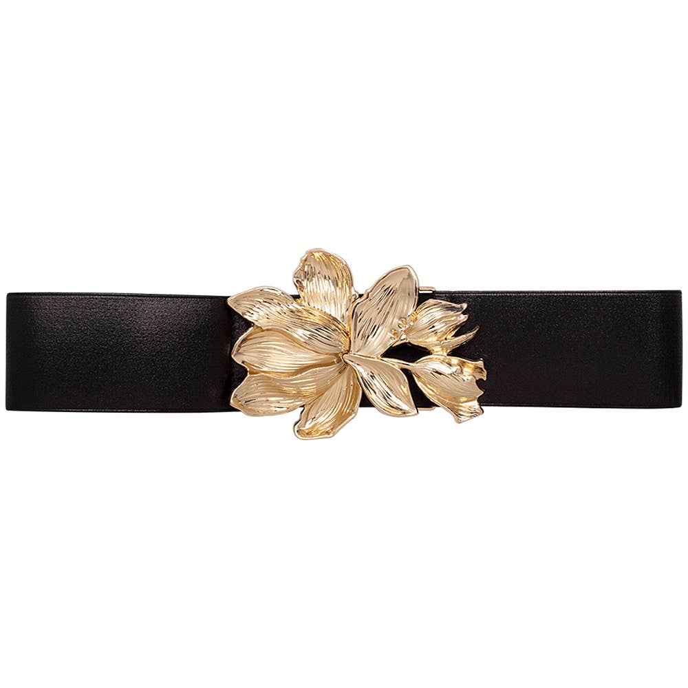 Metal Flower Design Elastic Belt - Black Misc Accessories anbfashion