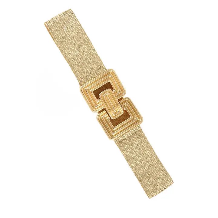 Metal Round Rectangle Elastic Belt - Gold Misc Accessories ANB Fashion