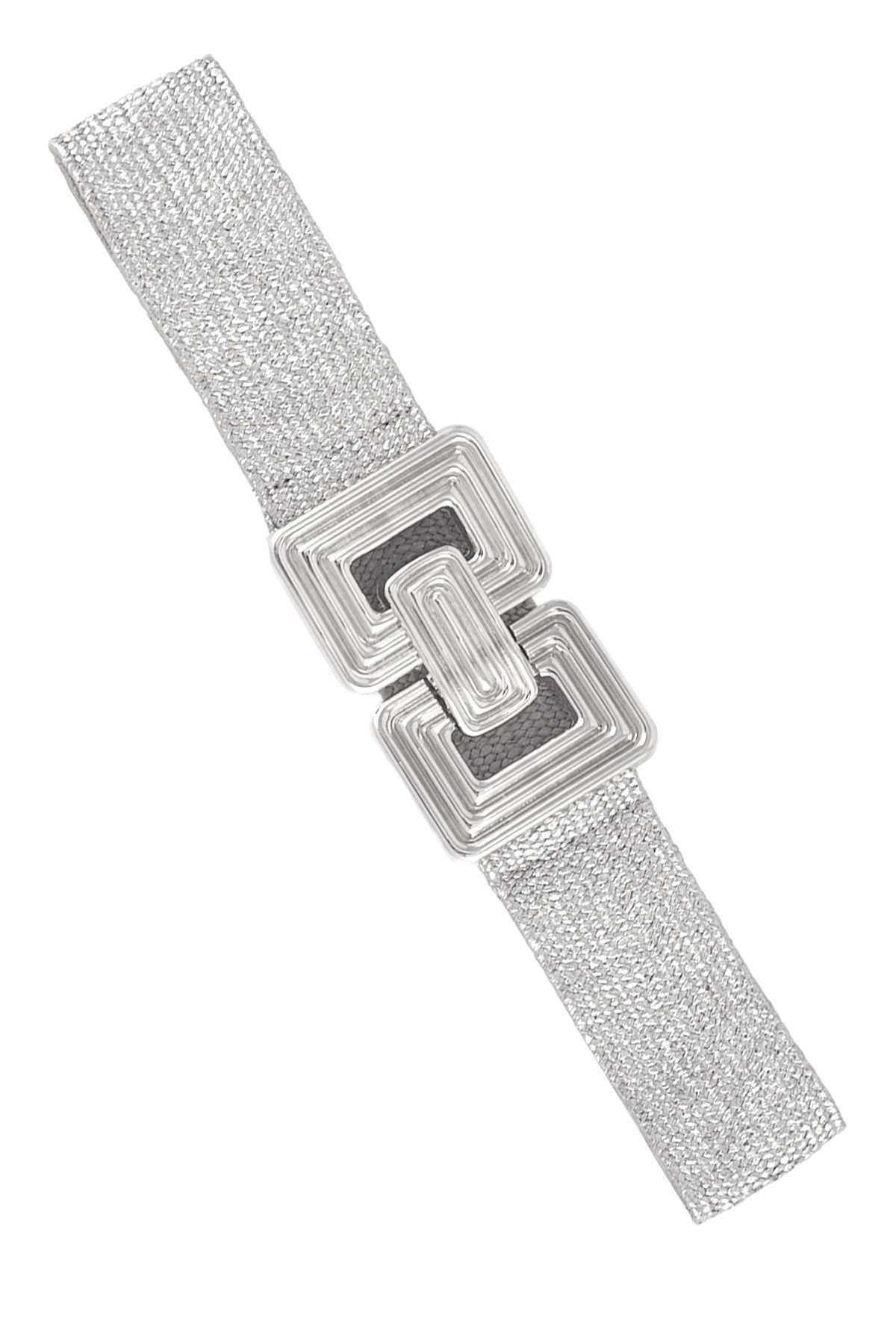 Metal Round Rectangle Elastic Belt - Silver Misc Accessories anbfashion