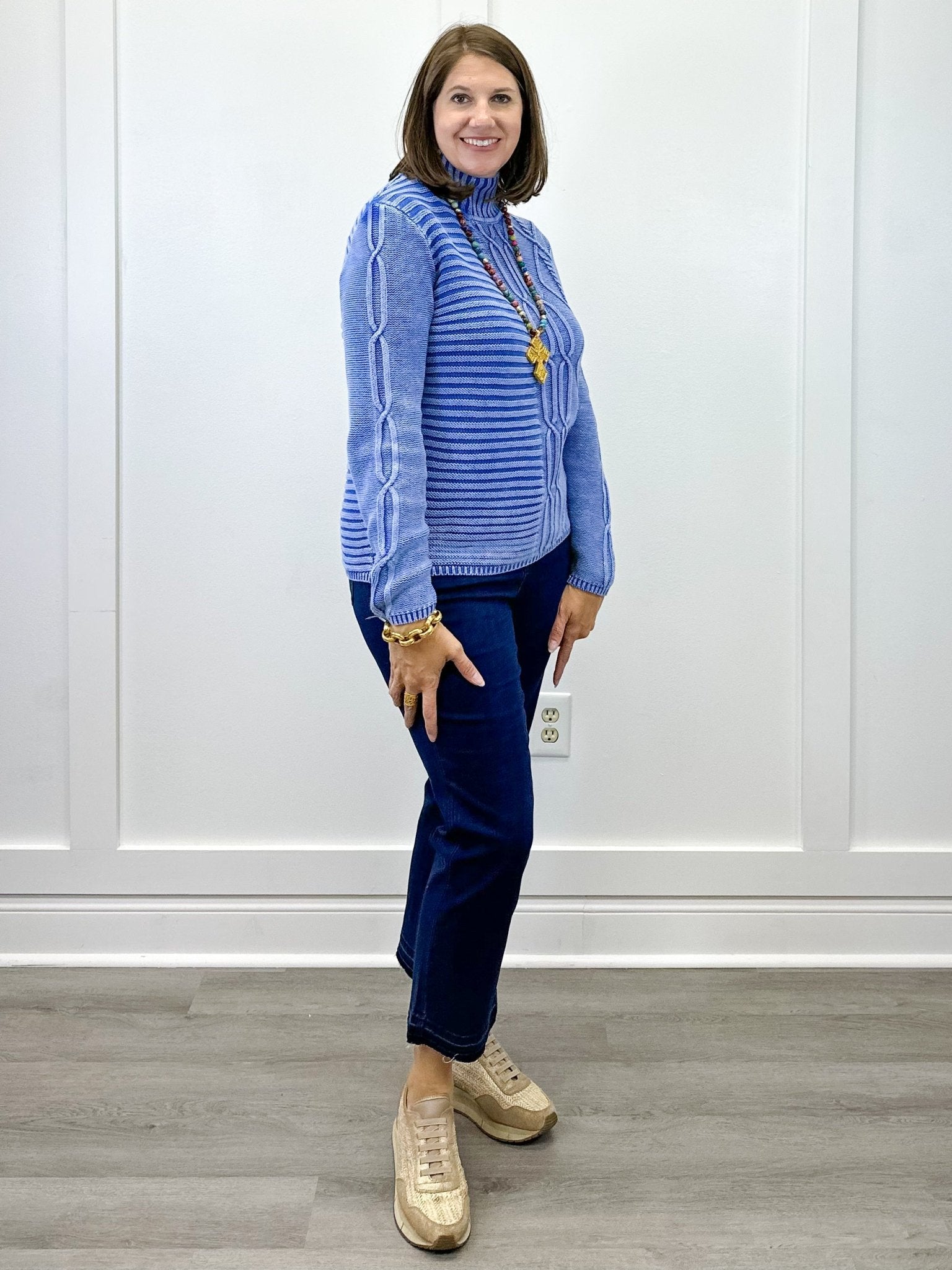 Mock Neck Sweater w/ Special Wash - Ultra Blue Sweaters Tribal