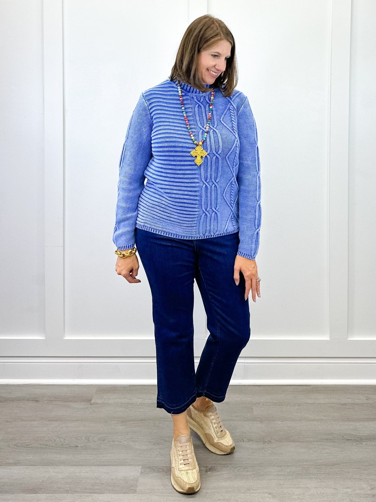 Mock Neck Sweater w/ Special Wash - Ultra Blue Sweaters Tribal