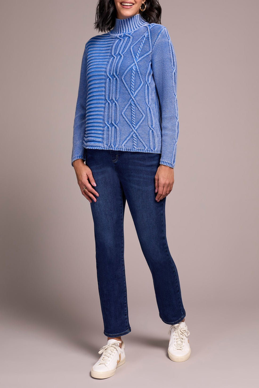 Mock Neck Sweater w/ Special Wash - Ultra Blue Sweaters Tribal