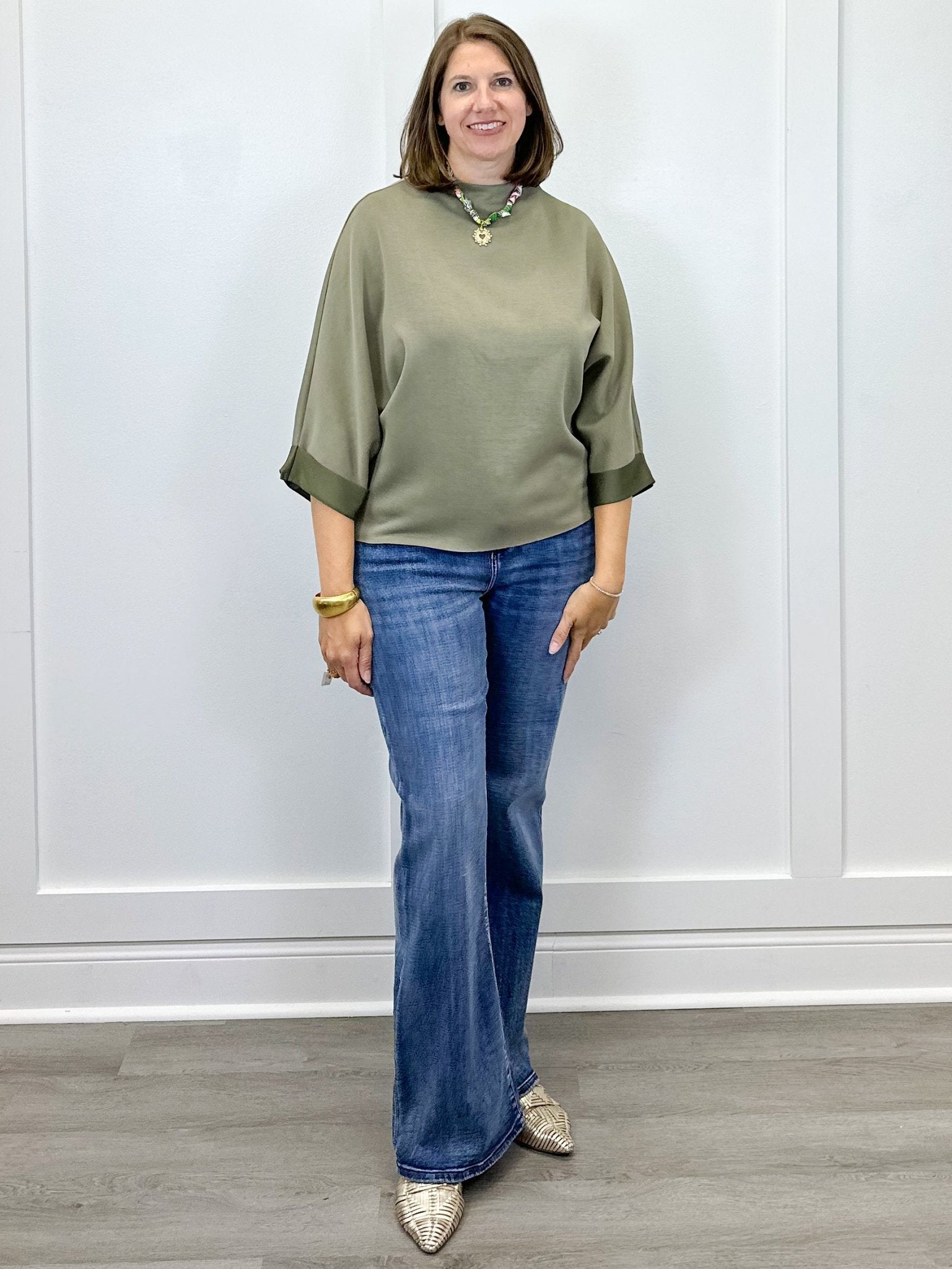 Mock Neck Top - Washed Olive Tops FATE