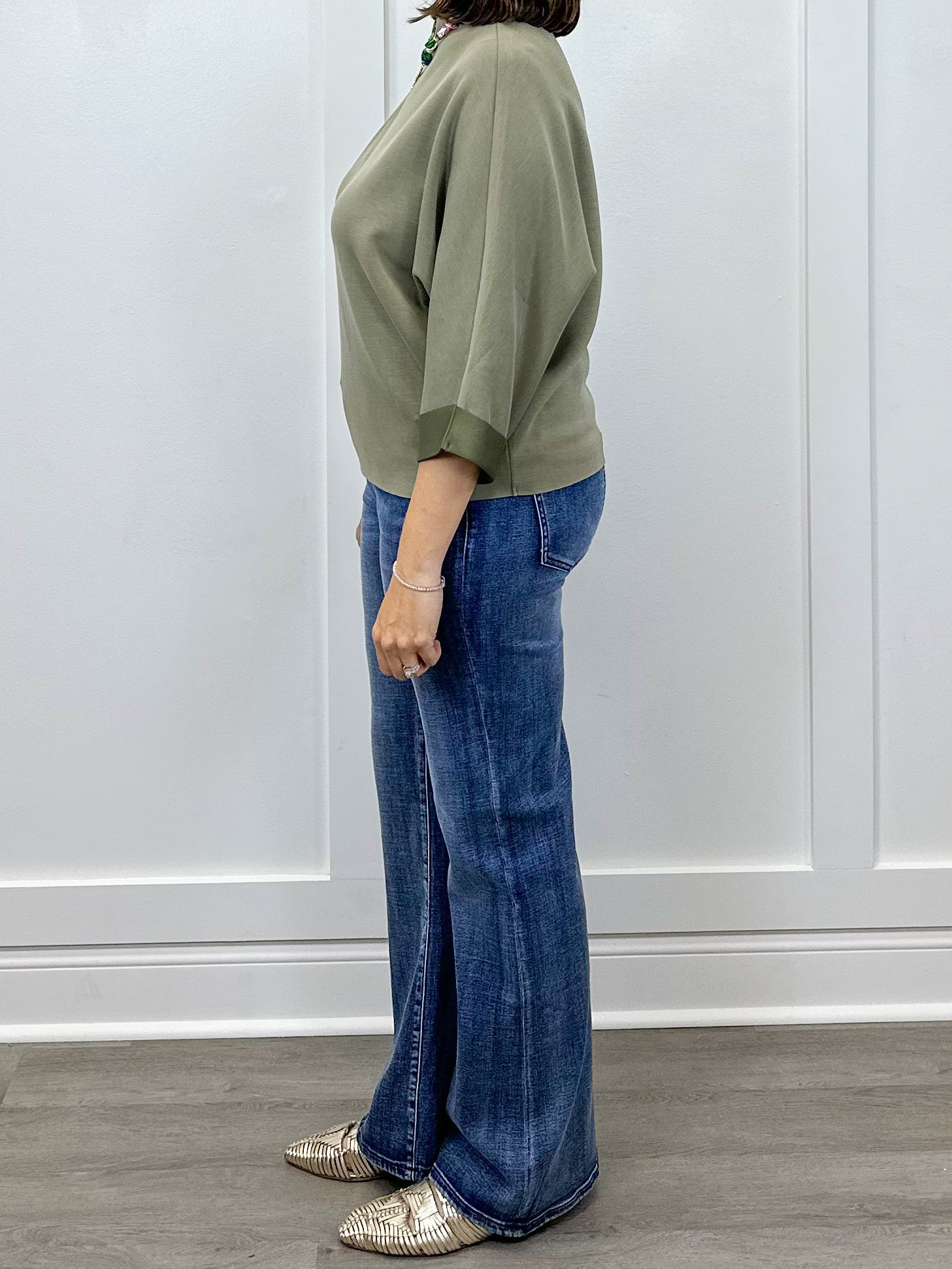 Mock Neck Top - Washed Olive Tops FATE