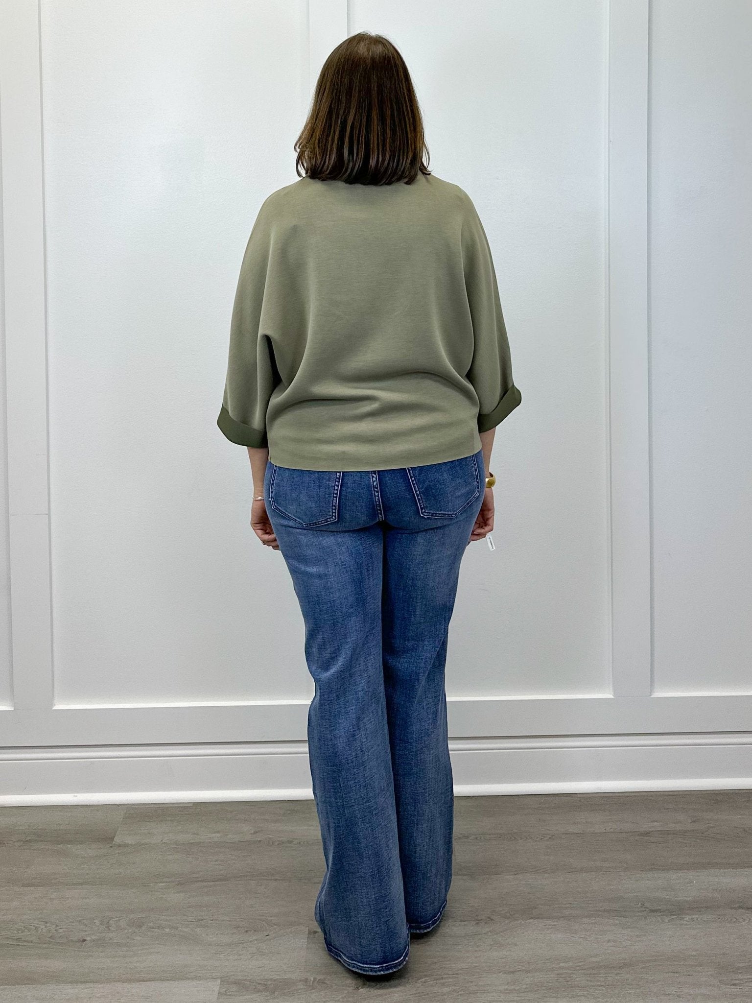 Mock Neck Top - Washed Olive Tops FATE