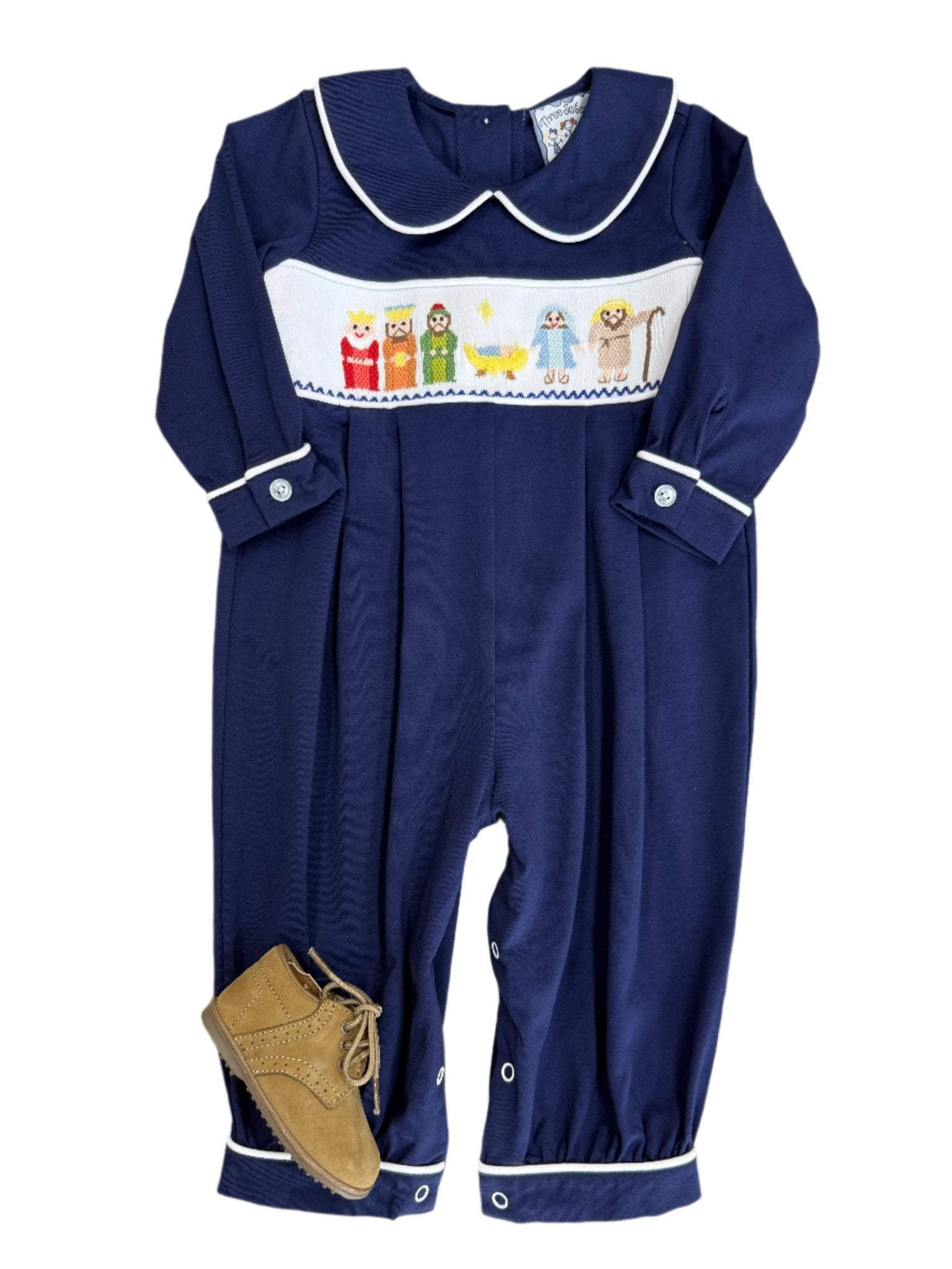 Nativity Smocked Boys Bubble Longall Boys Bubbles + Rompers Three Sisters