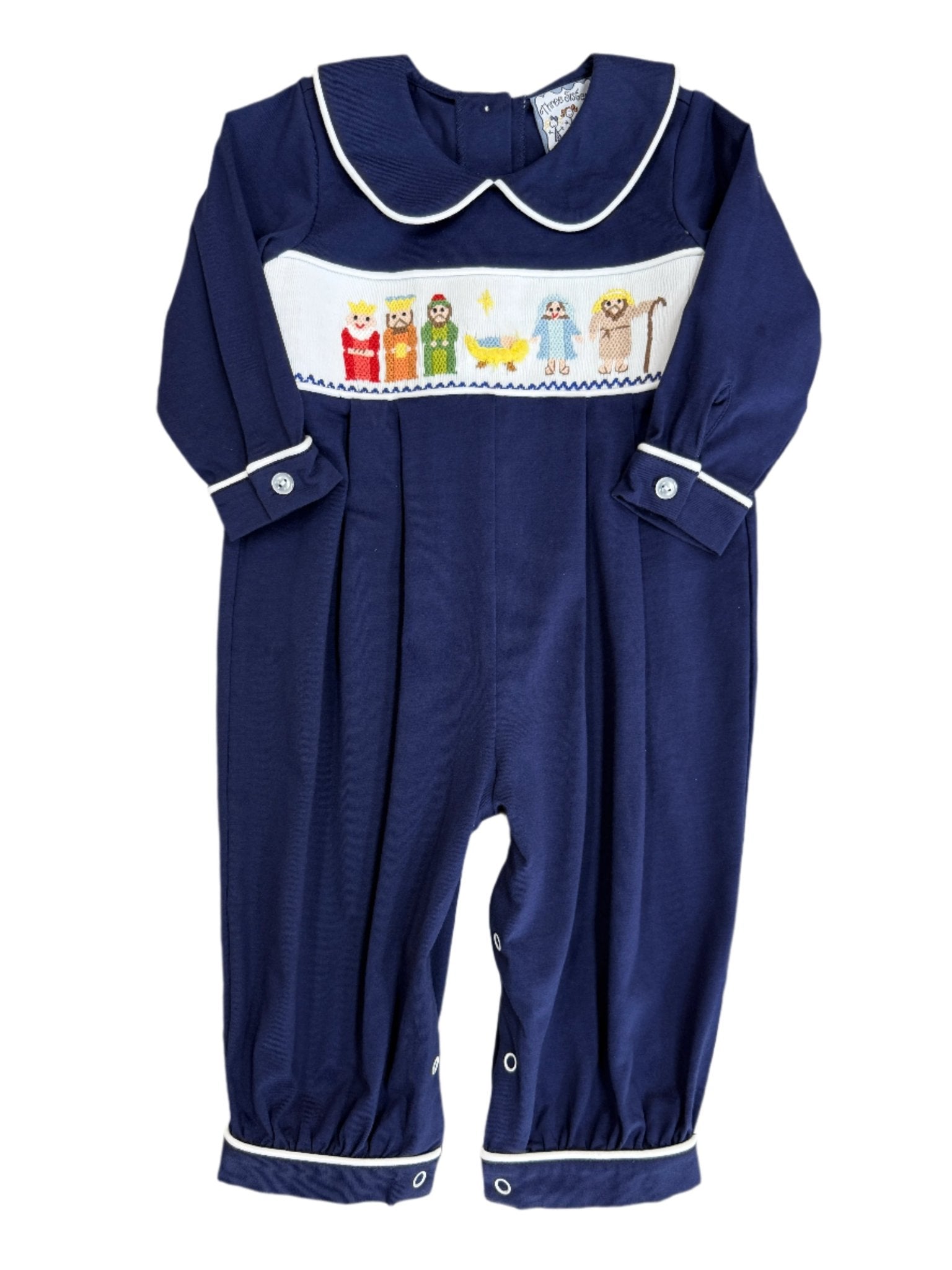 Nativity Smocked Boys Bubble Longall Boys Bubbles + Rompers Three Sisters