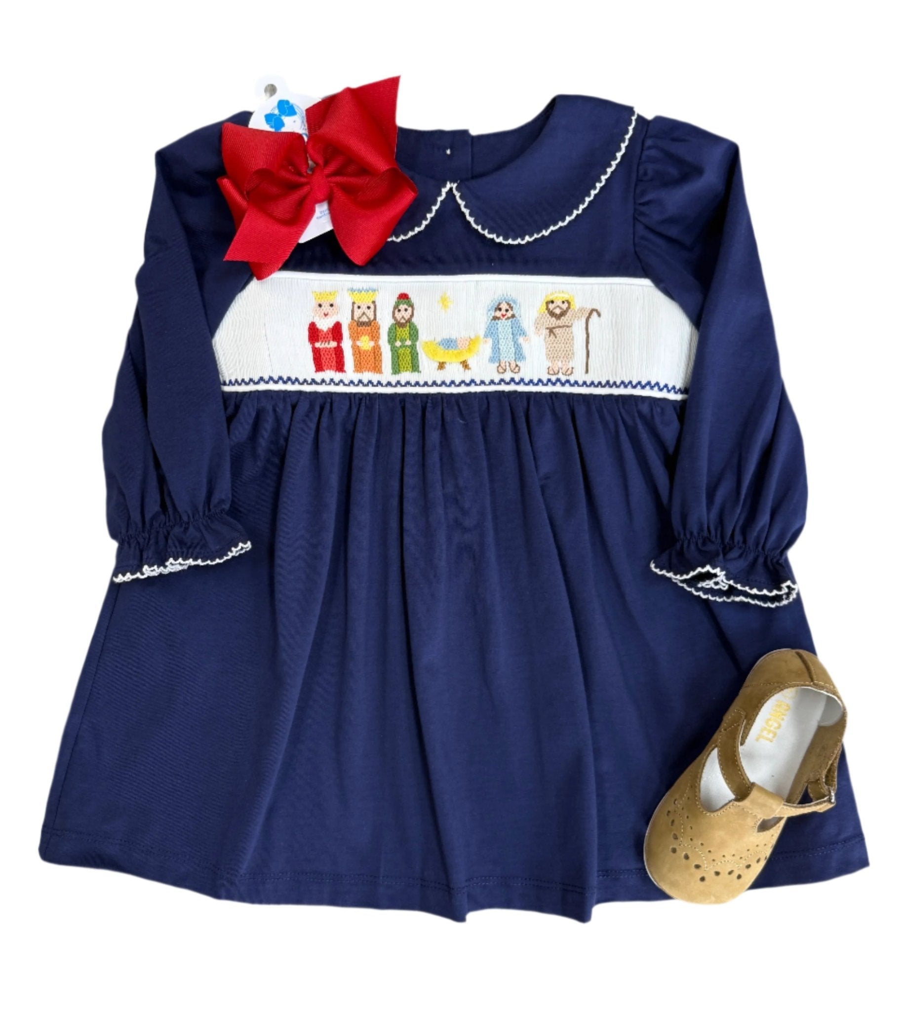 Nativity Smocked L/S Dress Girls Occasion Dresses Three Sisters
