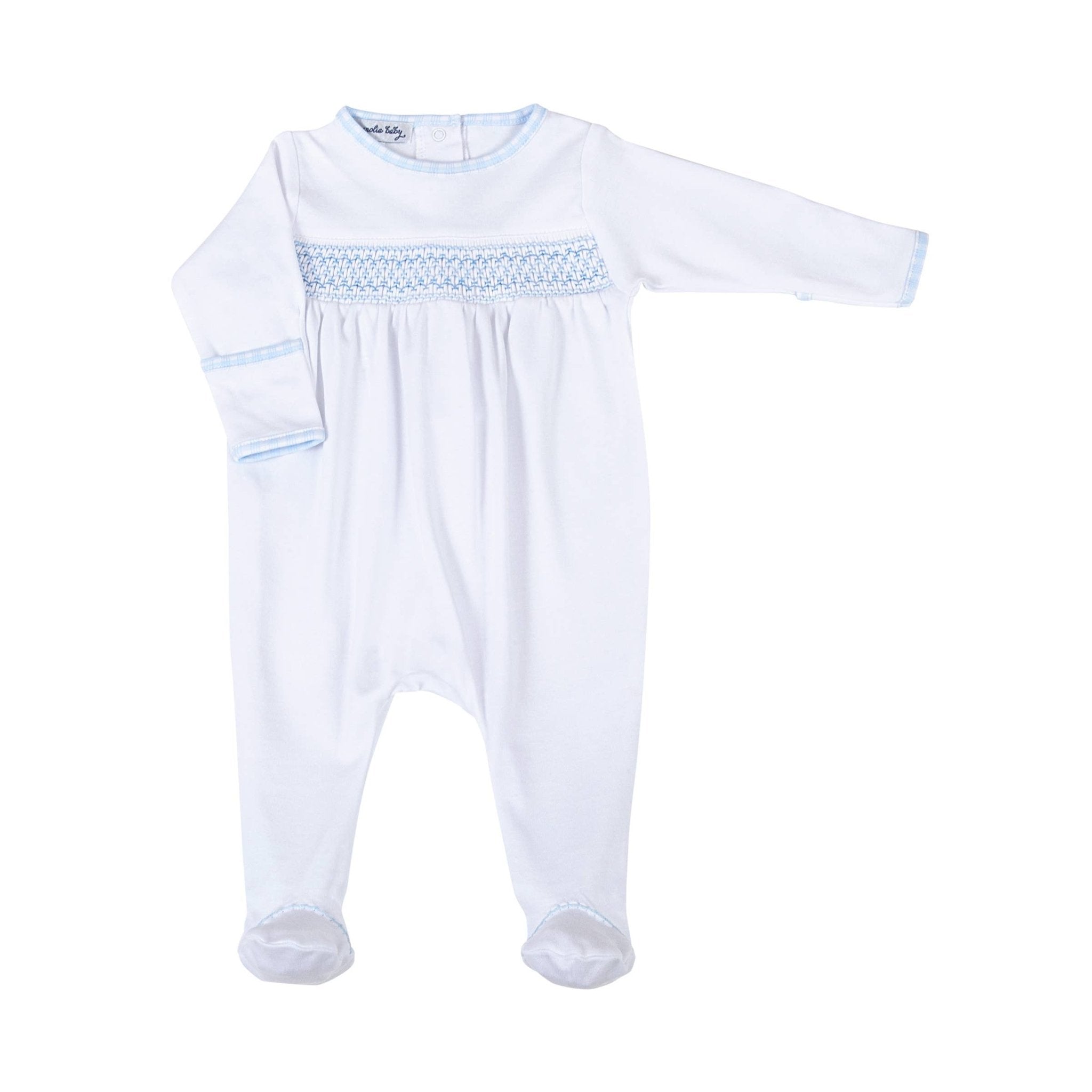 New Beginnings Blue Smocked Footie - Lt. Blue Baby Sleepwear Magnolia Baby