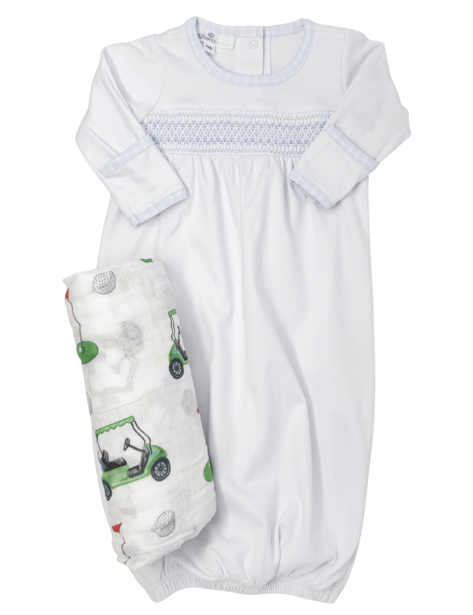New Beginnings Blue Smocked Gathered Gown - Lt. Blue - Sugar Babies Children's Boutique/Meg's Shoppe