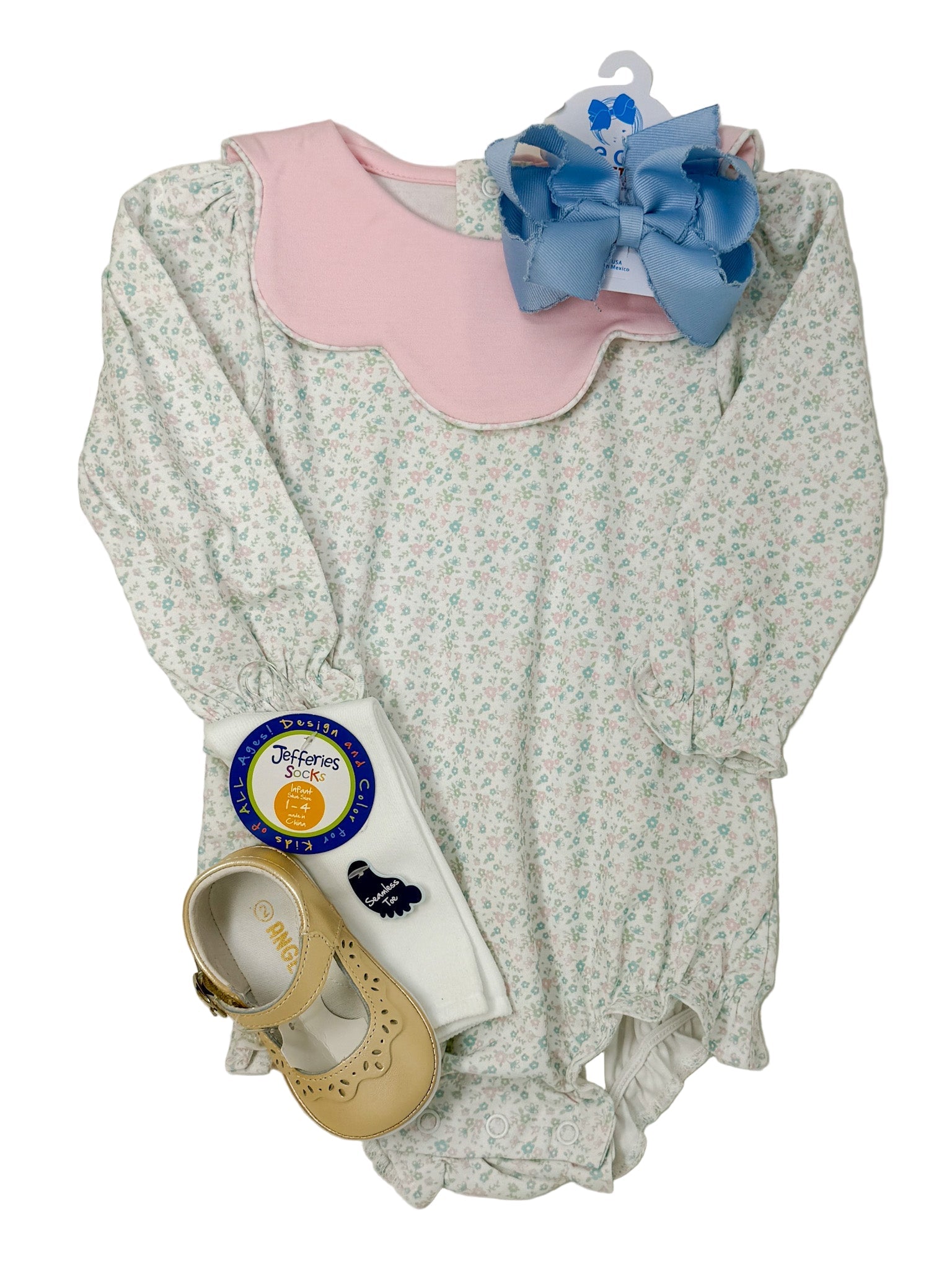Nicolle Scallop Pima Ruffled Pima Bubble Girls Bubbles + Rompers Baby Loren