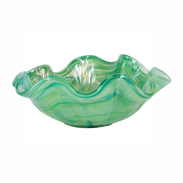 Onda Glass Green Ruffled Bowl Kitchen + Entertaining Vietri