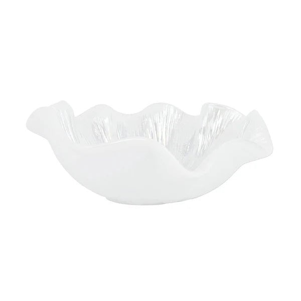 Onda Glass White Ruffled Bowl Home Decor Vietri