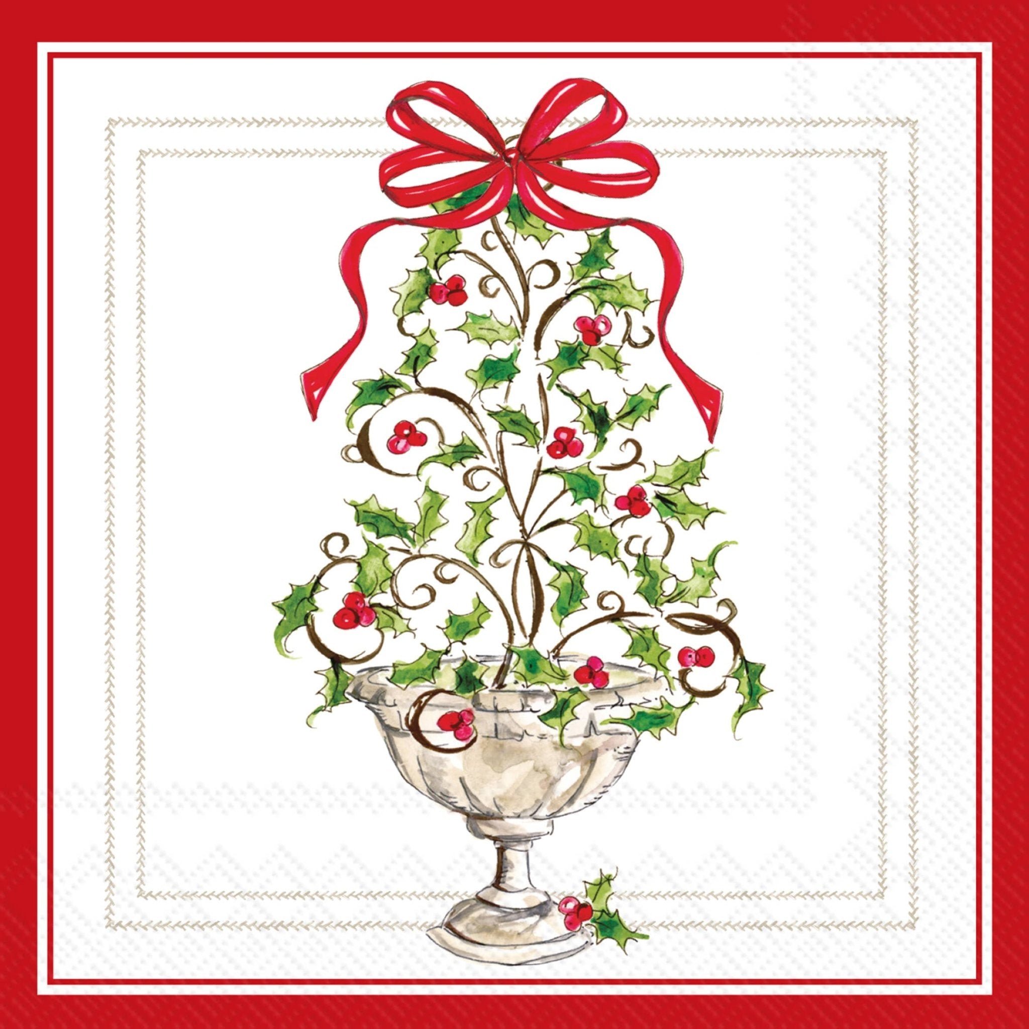 Paper Cocktail Napkins - Holly Topiary Tree Christmas Kitchen + Entertaining Boston International