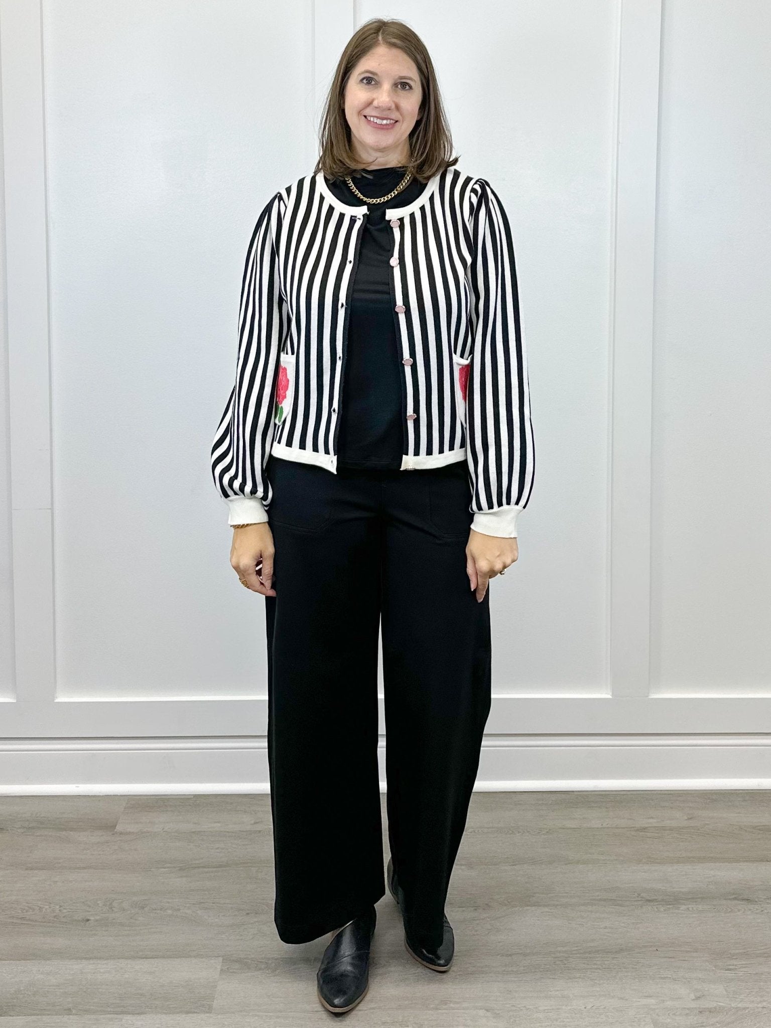 Parisian Rose Striped Cardigan Sweaters Jodifl