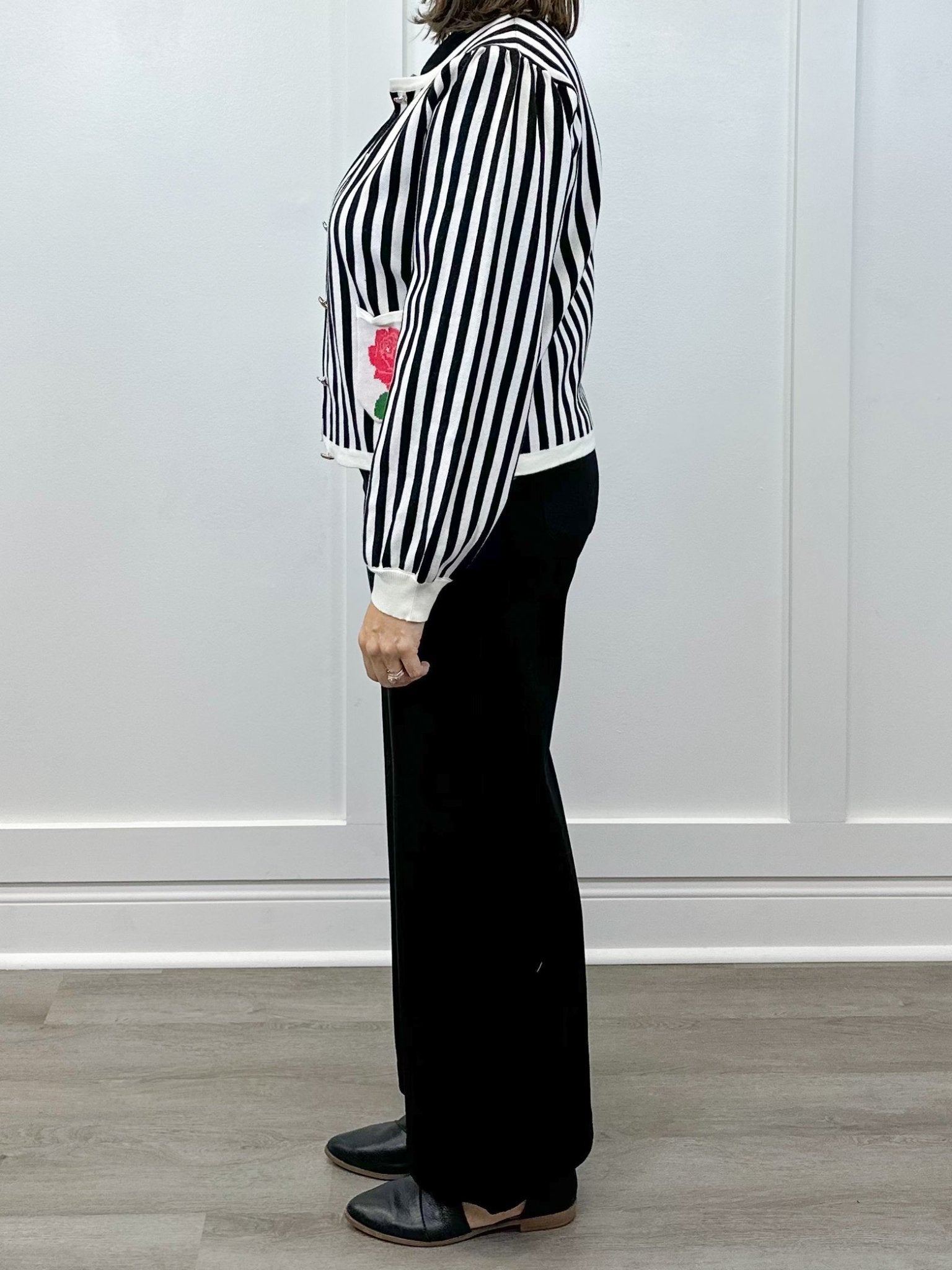 Parisian Rose Striped Cardigan Sweaters Jodifl
