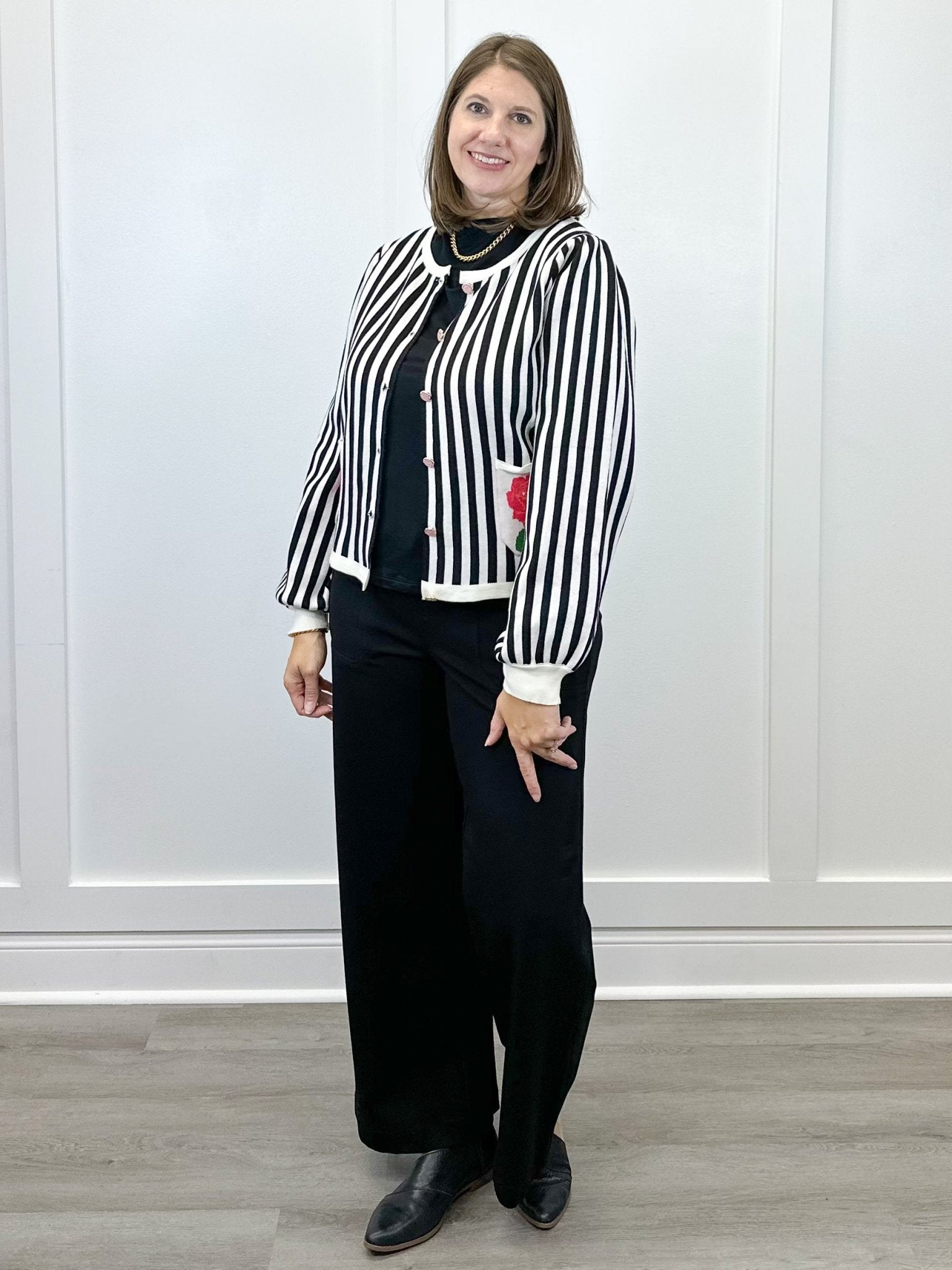 Parisian Rose Striped Cardigan Sweaters Jodifl