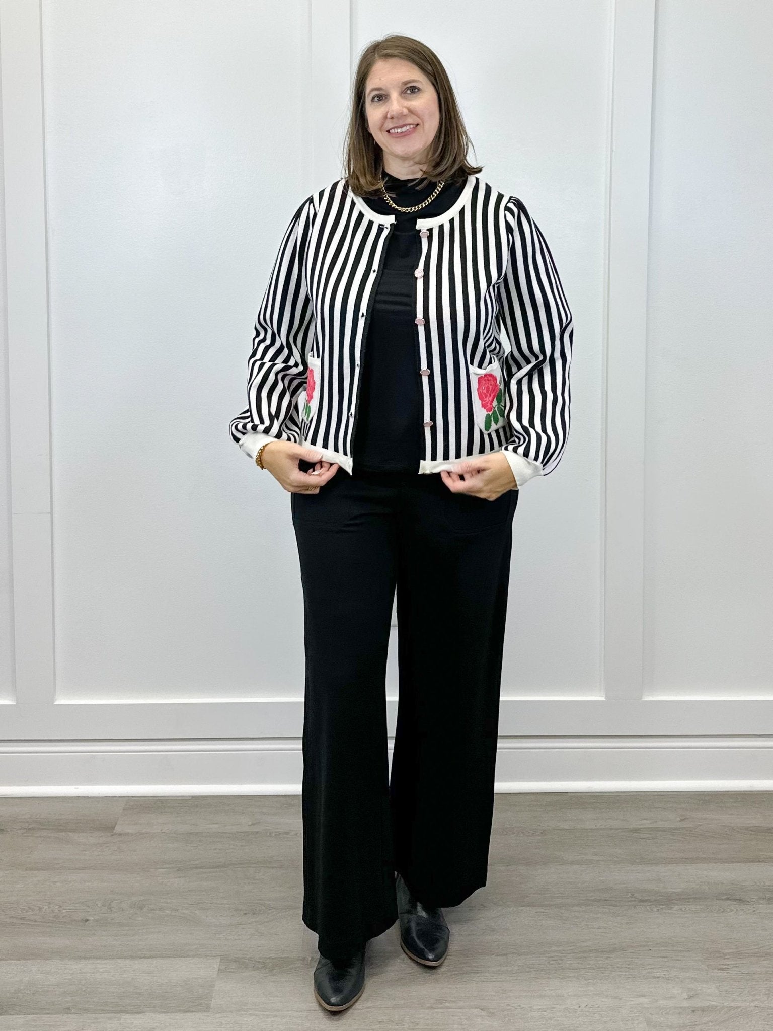 Parisian Rose Striped Cardigan Sweaters Jodifl