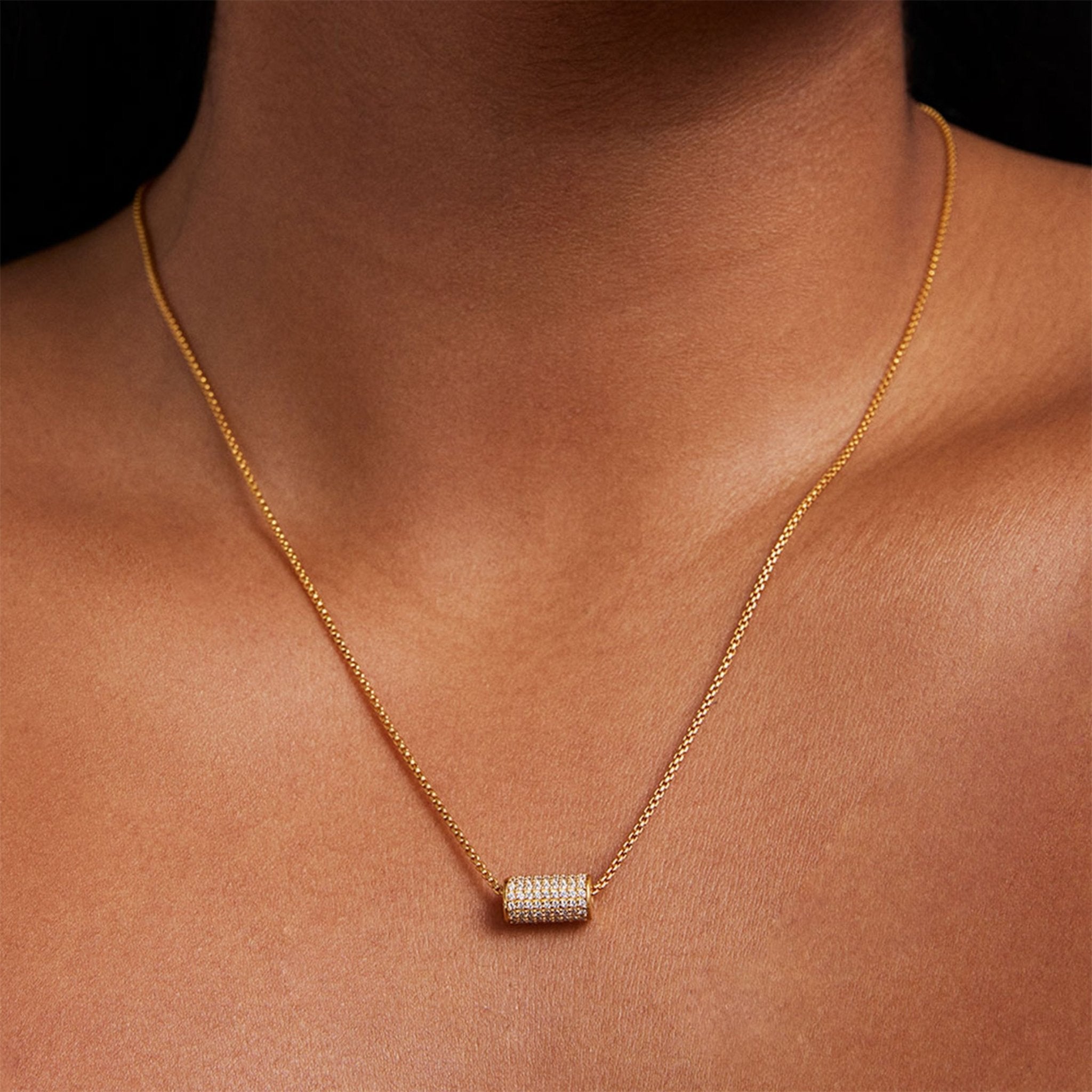 Petit Pave Mini Tube Necklace - Gold/White Topaz Necklaces Dean Davidson