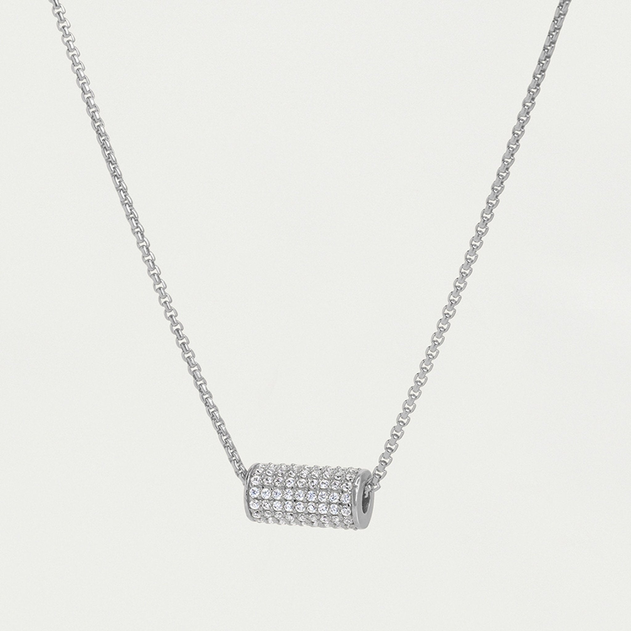 Petit Pave Mini Tube Necklace - Silver/White Topaz Necklaces Dean Davidson