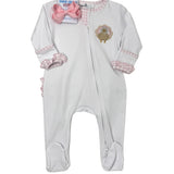 Pilgrim Pals Applique Ruffle Zipper Footie - Pink Baby Sleepwear Magnolia Baby