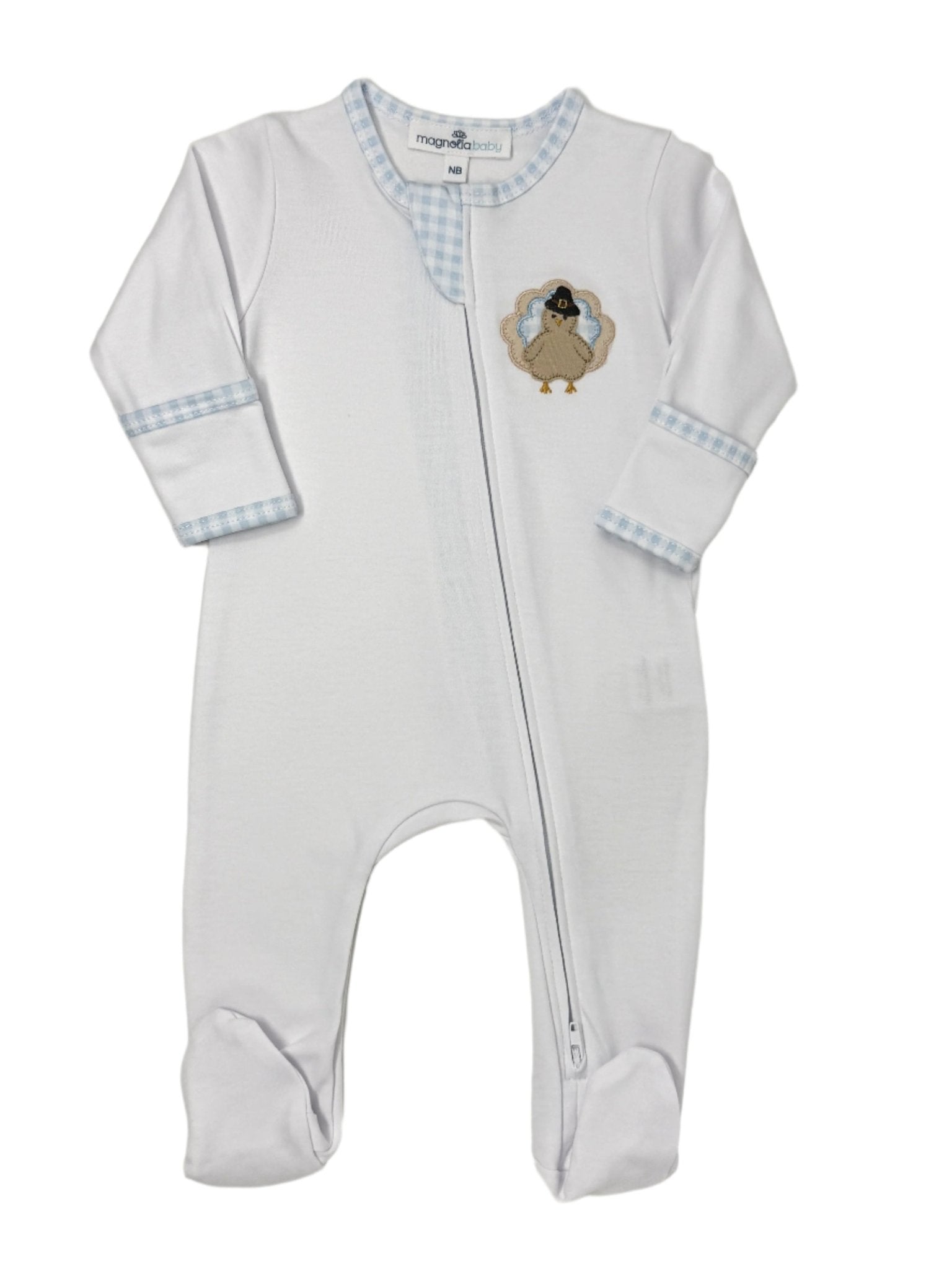 Pilgrim Pals Applique Zipper Footie - Lt. Blue Baby Sleepwear Magnolia Baby