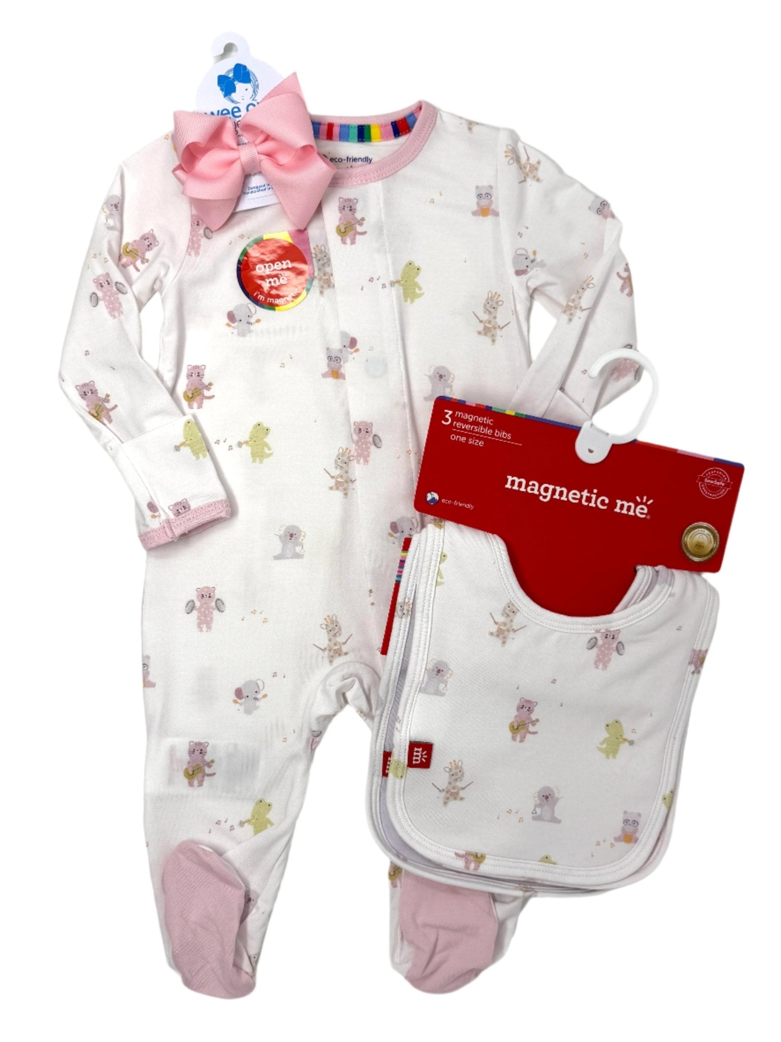 Pink Baby Beats Modal Footie Baby Sleepwear Magnetic Me