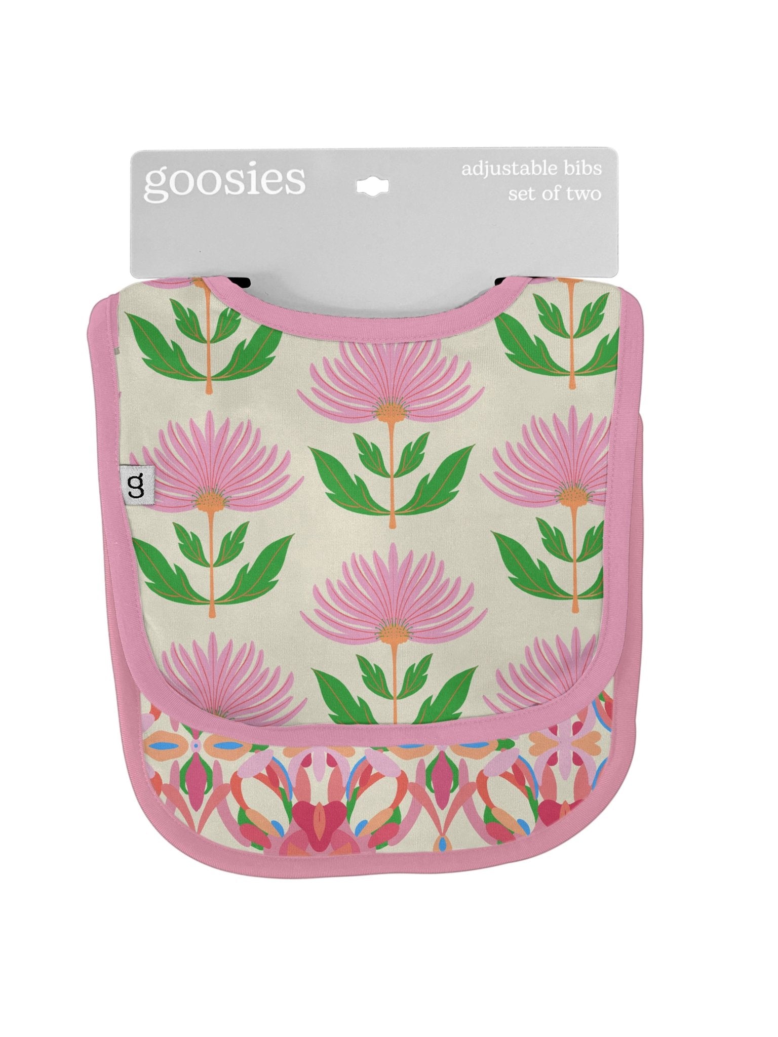 Pink Block Print Flowers - Bib Set Baby Accessories Goosies