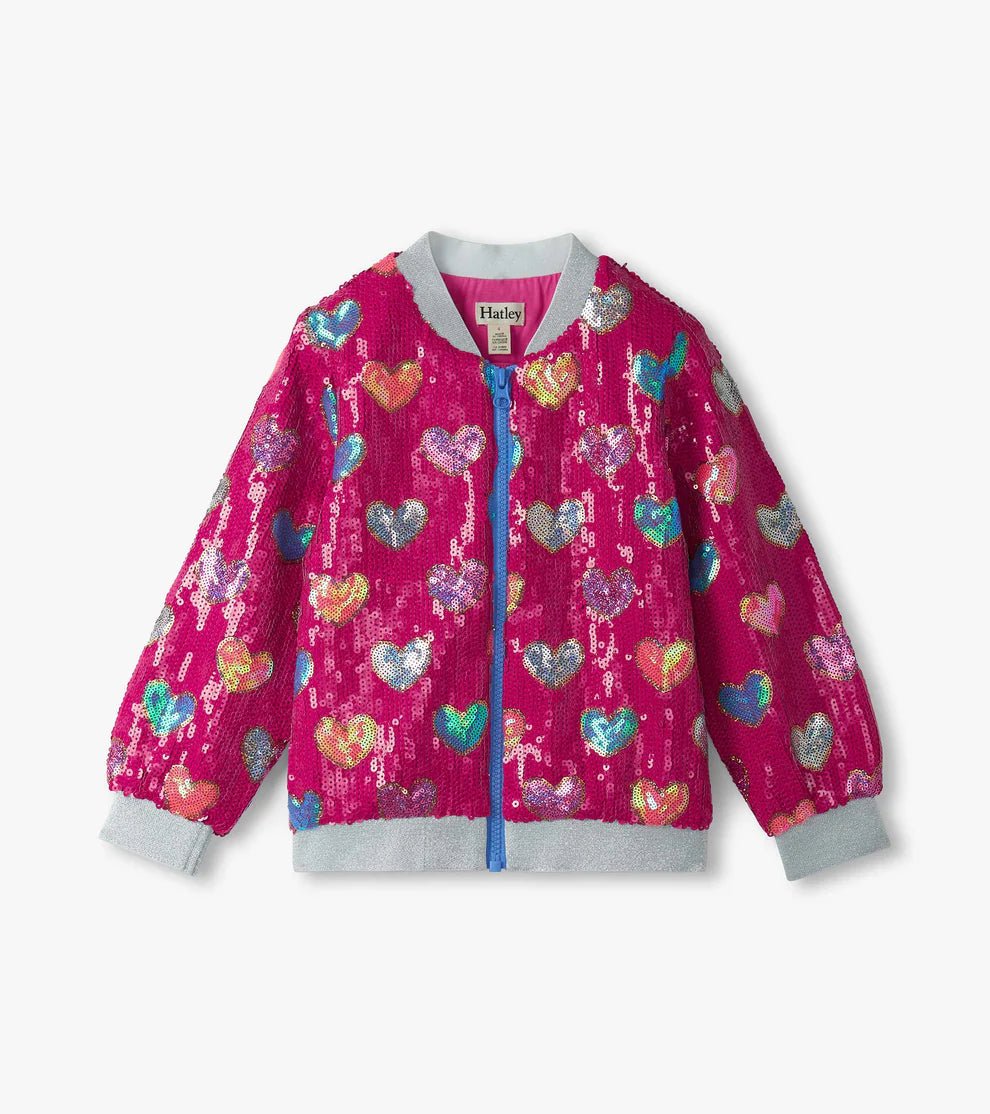 Pink Busted Hearts Sequin Bomber Girls Outerwear Hatley